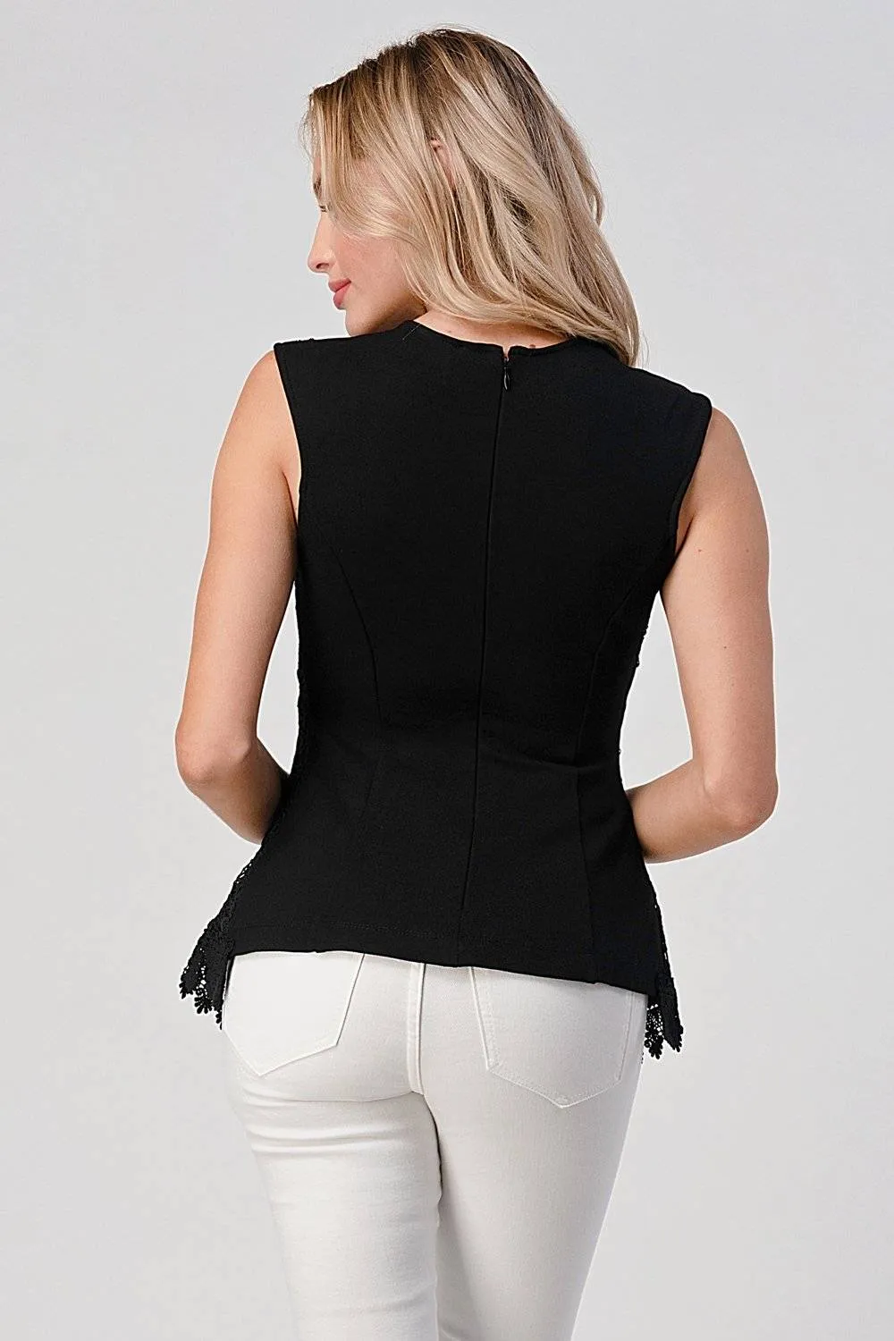 Sleeveless V-Neck Lace Peplum Top
