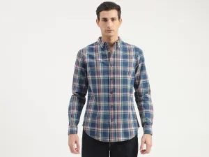 Slim Fit Button Down Collar Plaid Shirt
