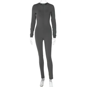 Slim Solid Color Long Sleeve Jumpsuit European and American2023Fall Women's Clothing New Fashion Zipper High Waist Hip Lift Trousers for Women