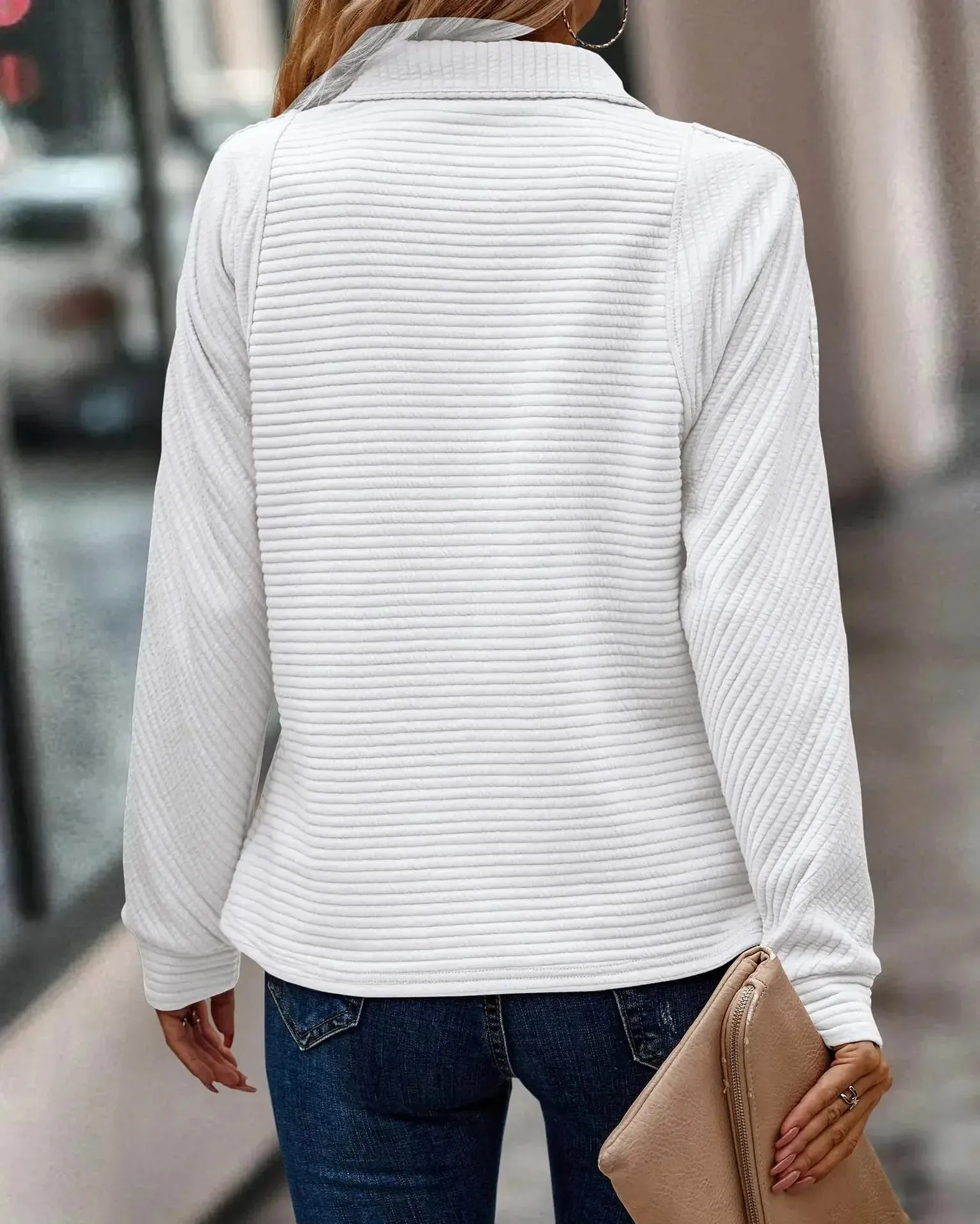 Solene - Classic V Neck Zipper Woman's Sweater