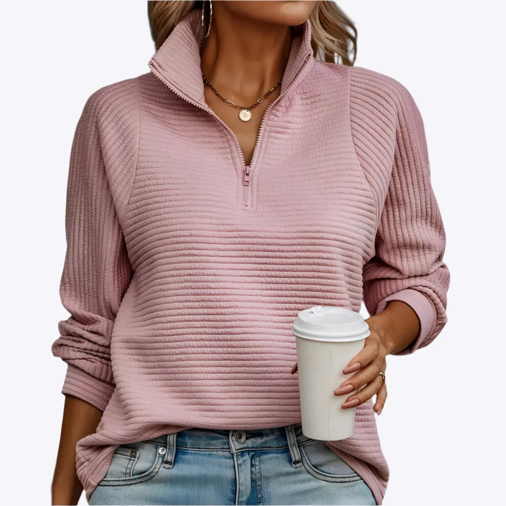 Solene - Classic V Neck Zipper Woman's Sweater