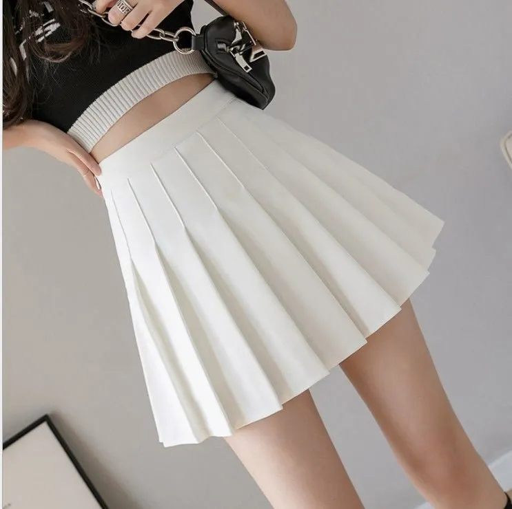 Solid Color Mini Pleated Skirts