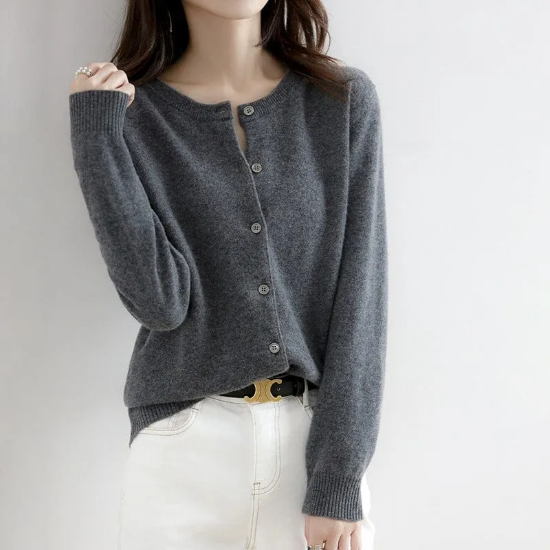 Solid Colour Women's Cardigan Sweater