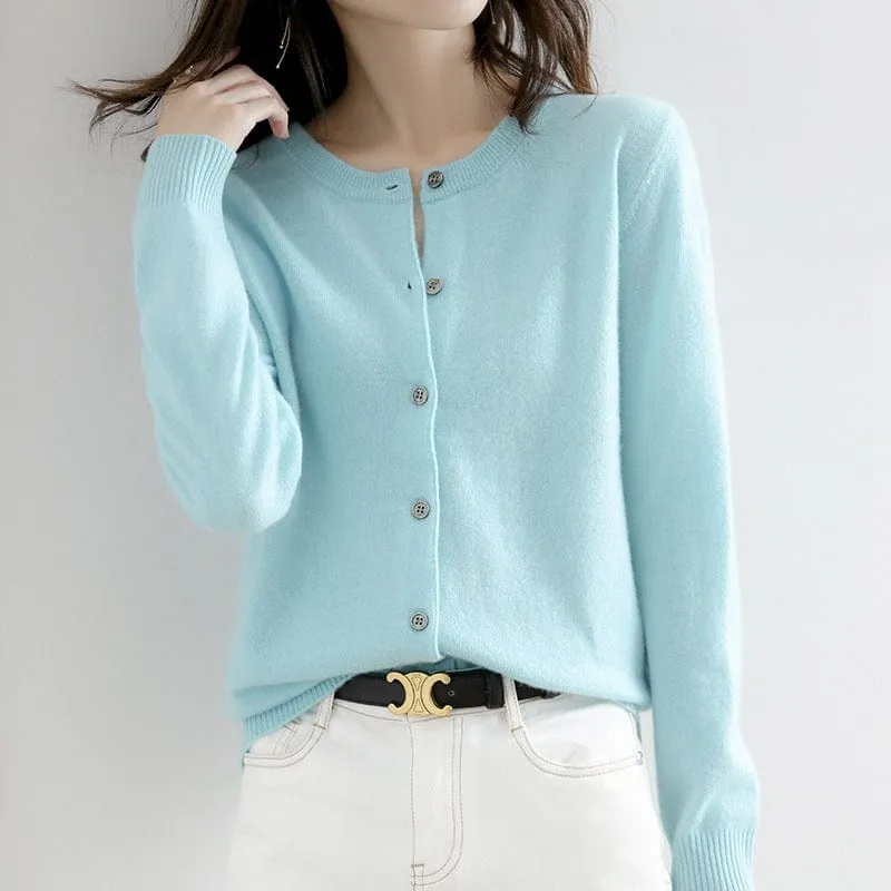 Solid Colour Women's Cardigan Sweater