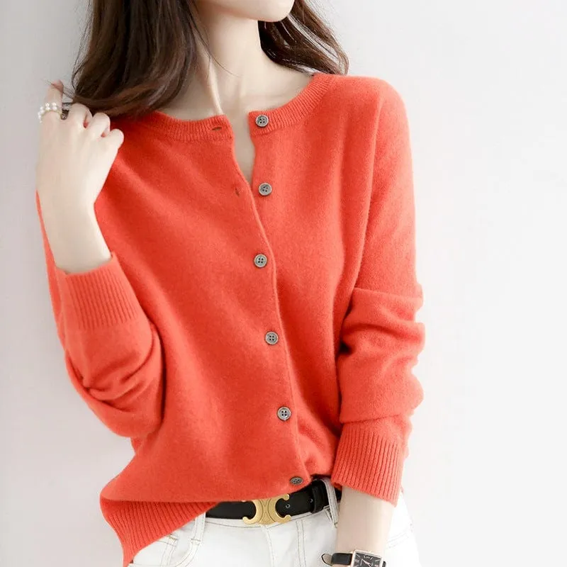 Solid Colour Women's Cardigan Sweater