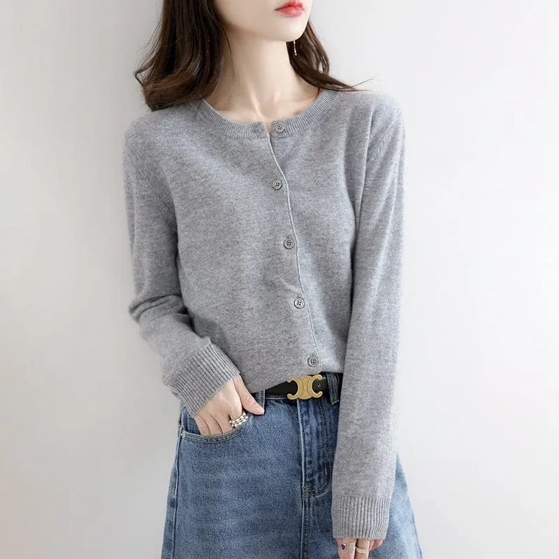 Solid Colour Women's Cardigan Sweater