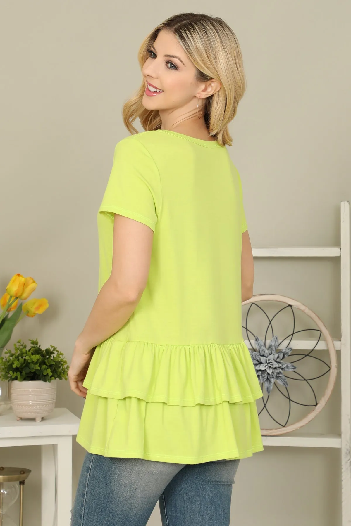 Solid Layered Ruffle Hem Top