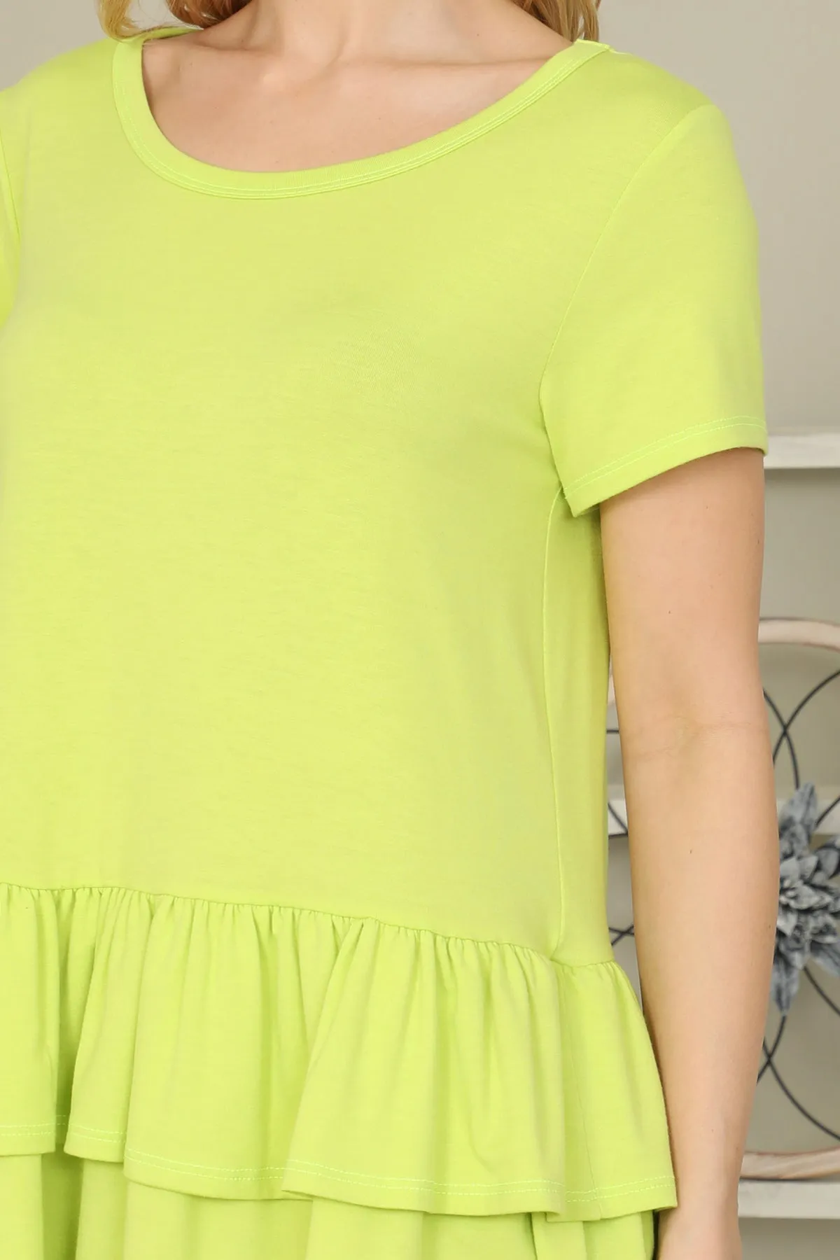 Solid Layered Ruffle Hem Top