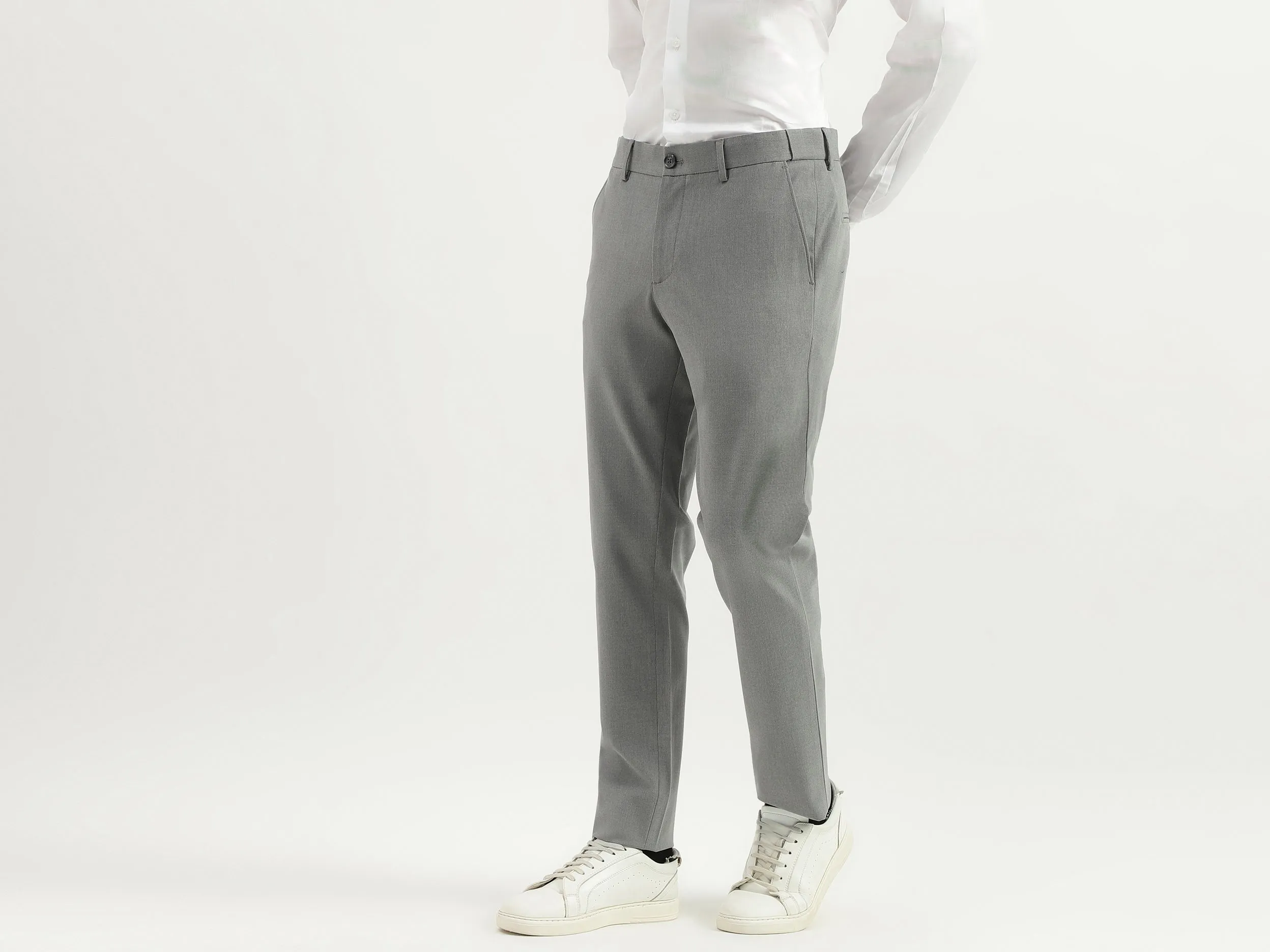 Solid Mid Rise Slim Fit Trousers