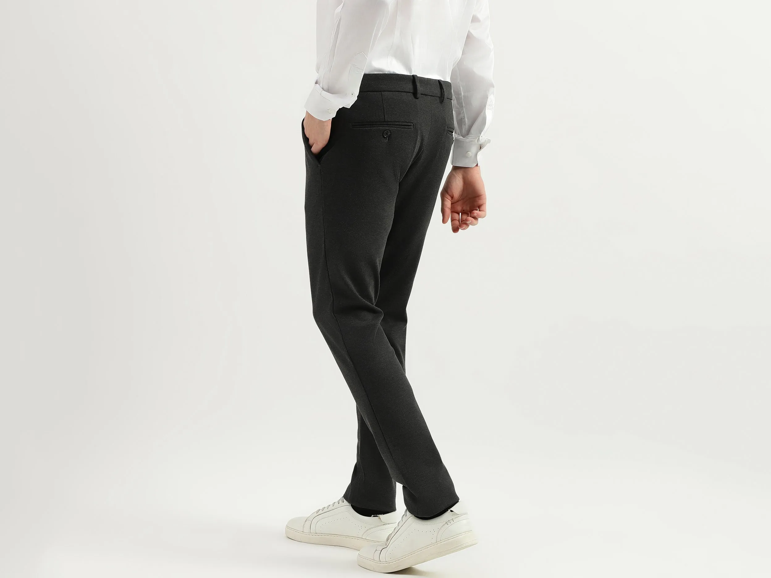 Solid Mid Rise Slim Fit Trousers