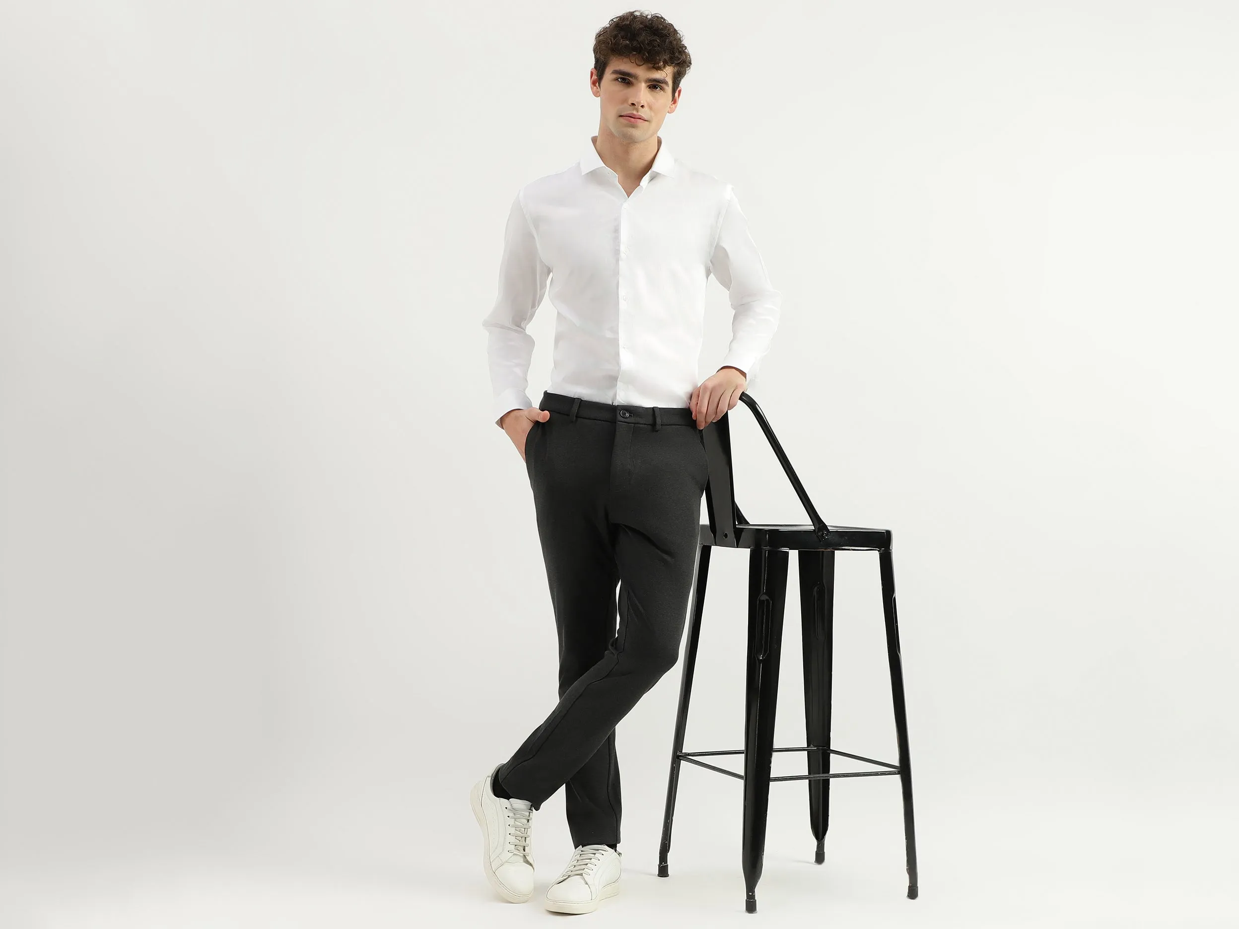 Solid Mid Rise Slim Fit Trousers