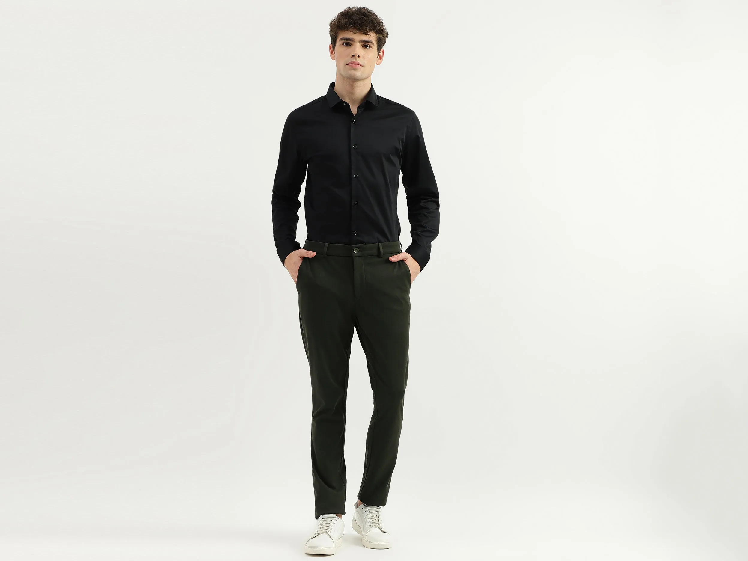Solid Mid Rise Slim Fit Trousers