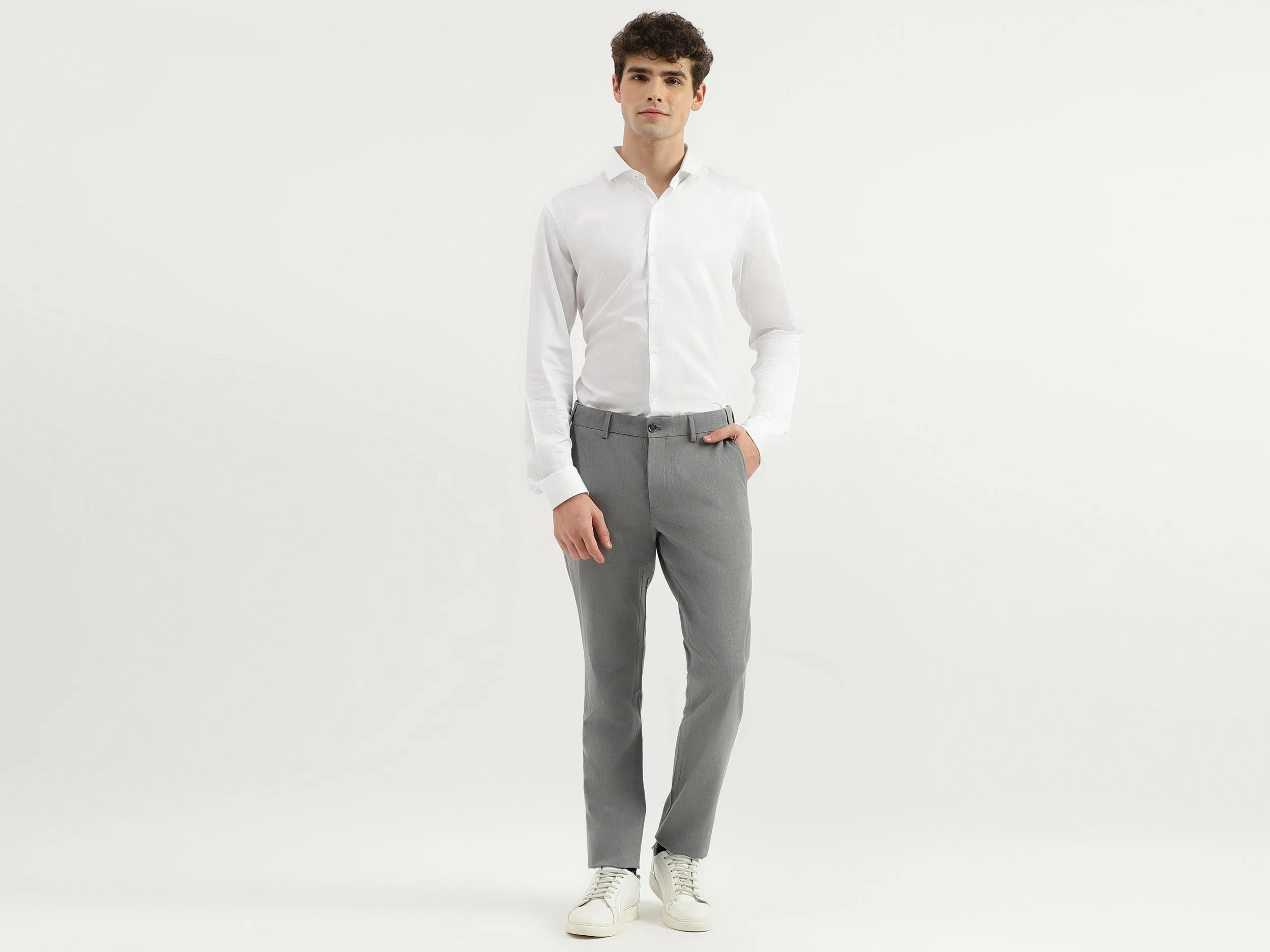 Solid Mid Rise Slim Fit Trousers