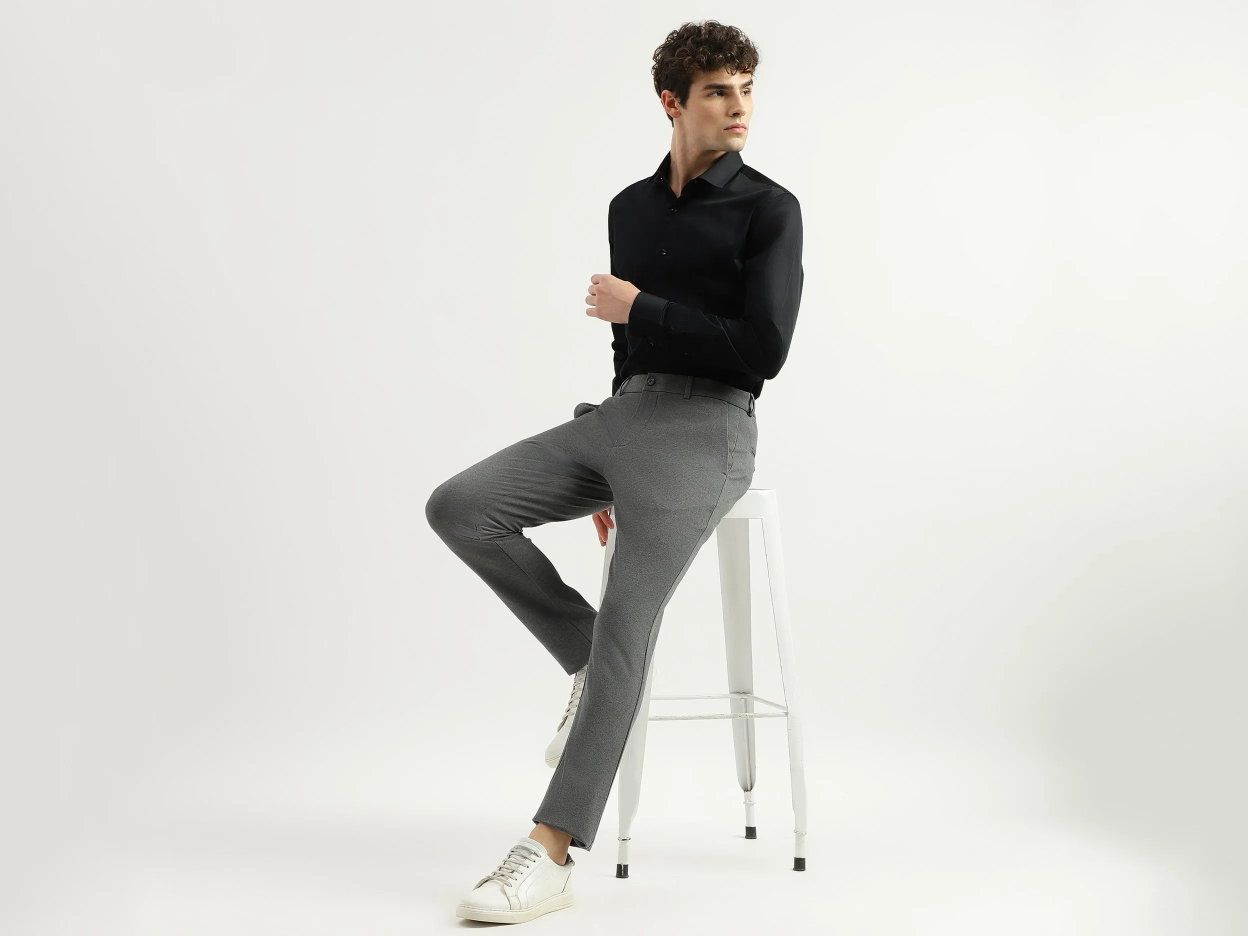 Solid Mid Rise Slim Fit Trousers