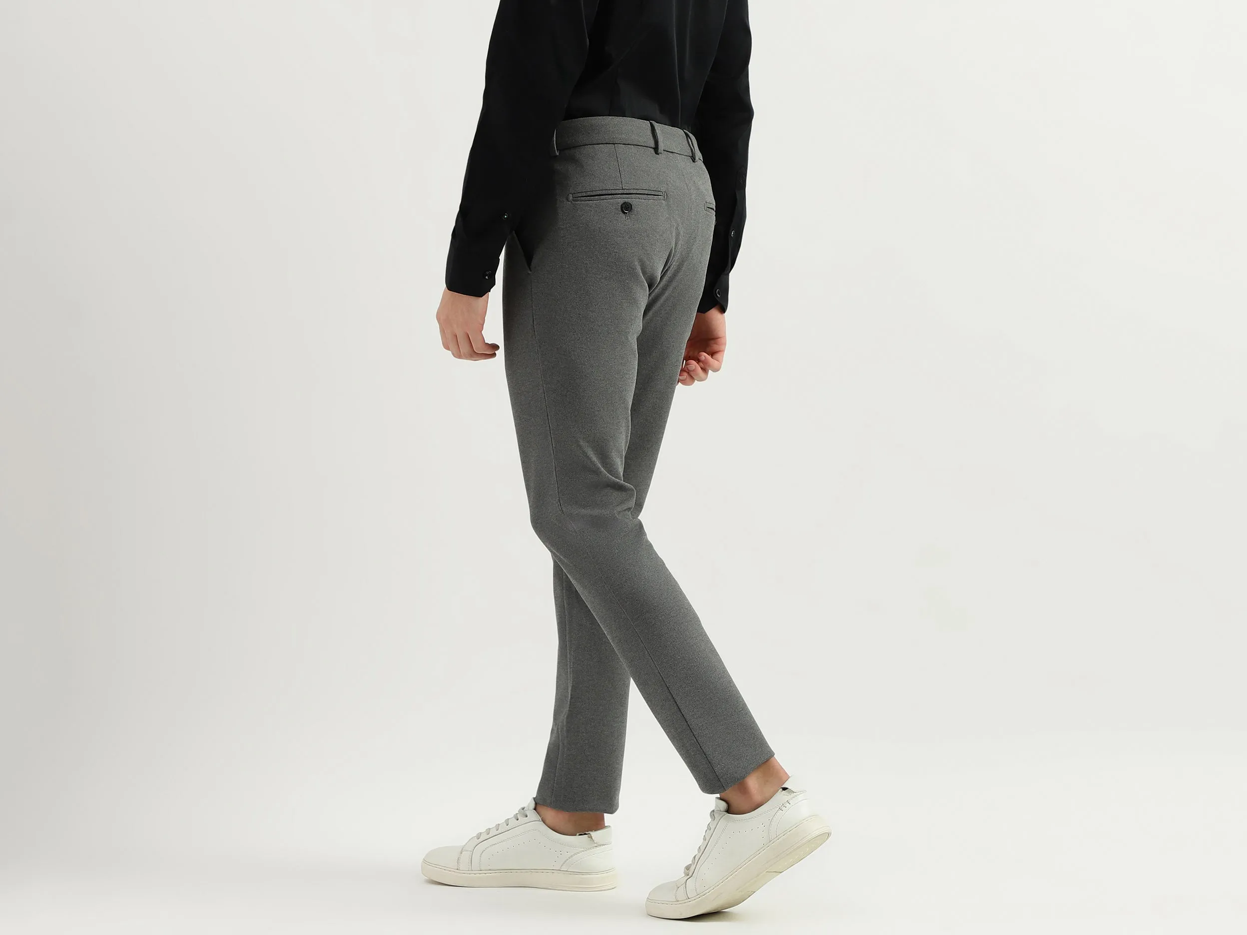 Solid Mid Rise Slim Fit Trousers
