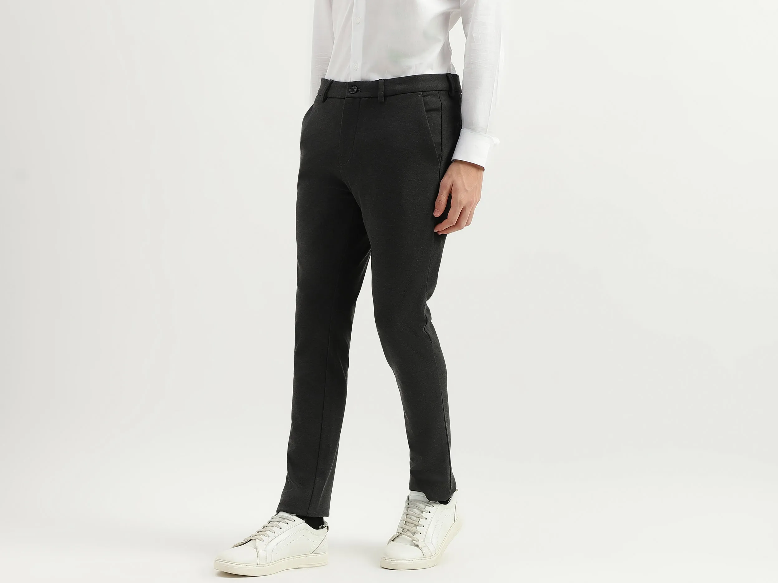 Solid Mid Rise Slim Fit Trousers
