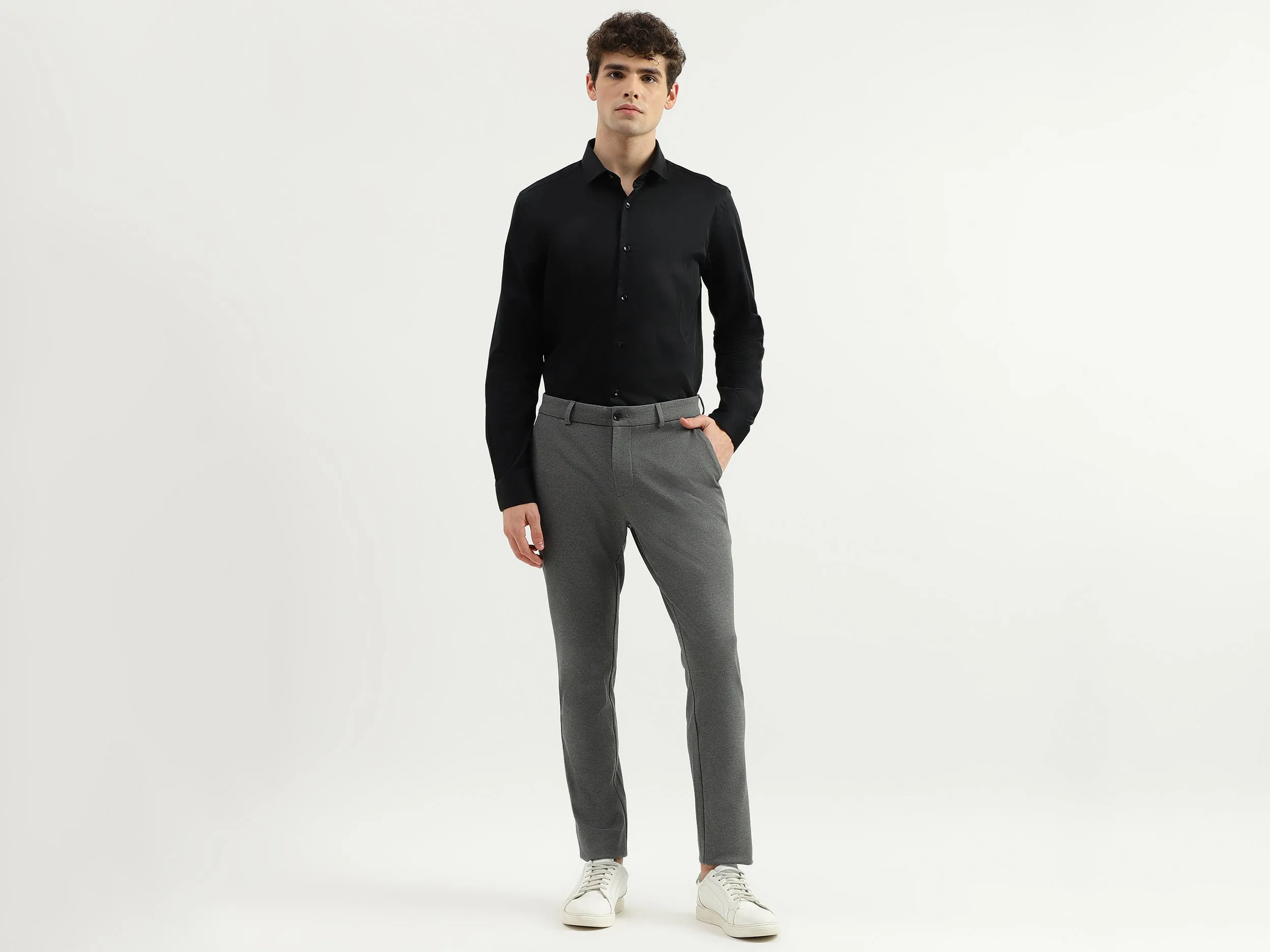 Solid Mid Rise Slim Fit Trousers