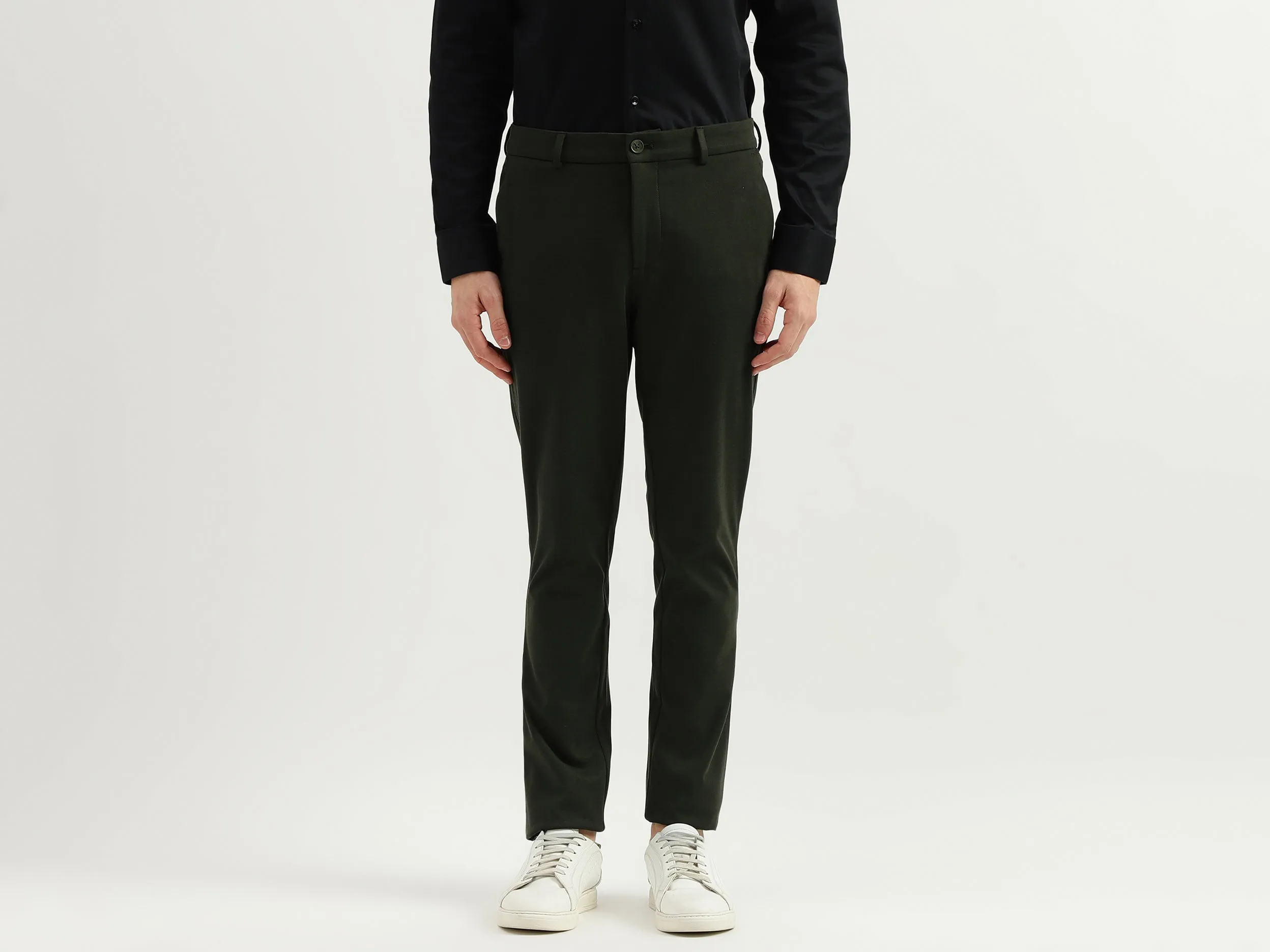 Solid Mid Rise Slim Fit Trousers