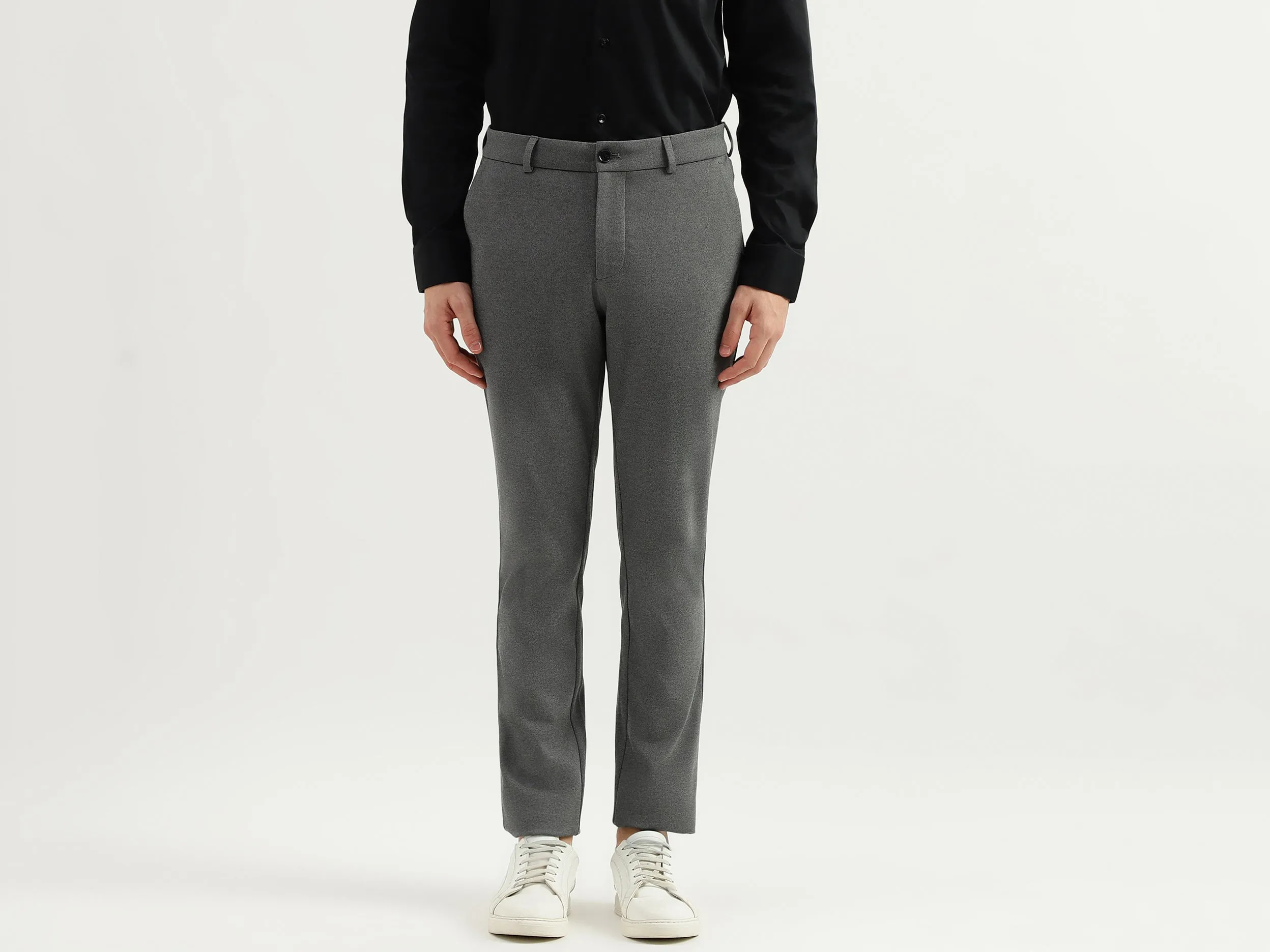 Solid Mid Rise Slim Fit Trousers