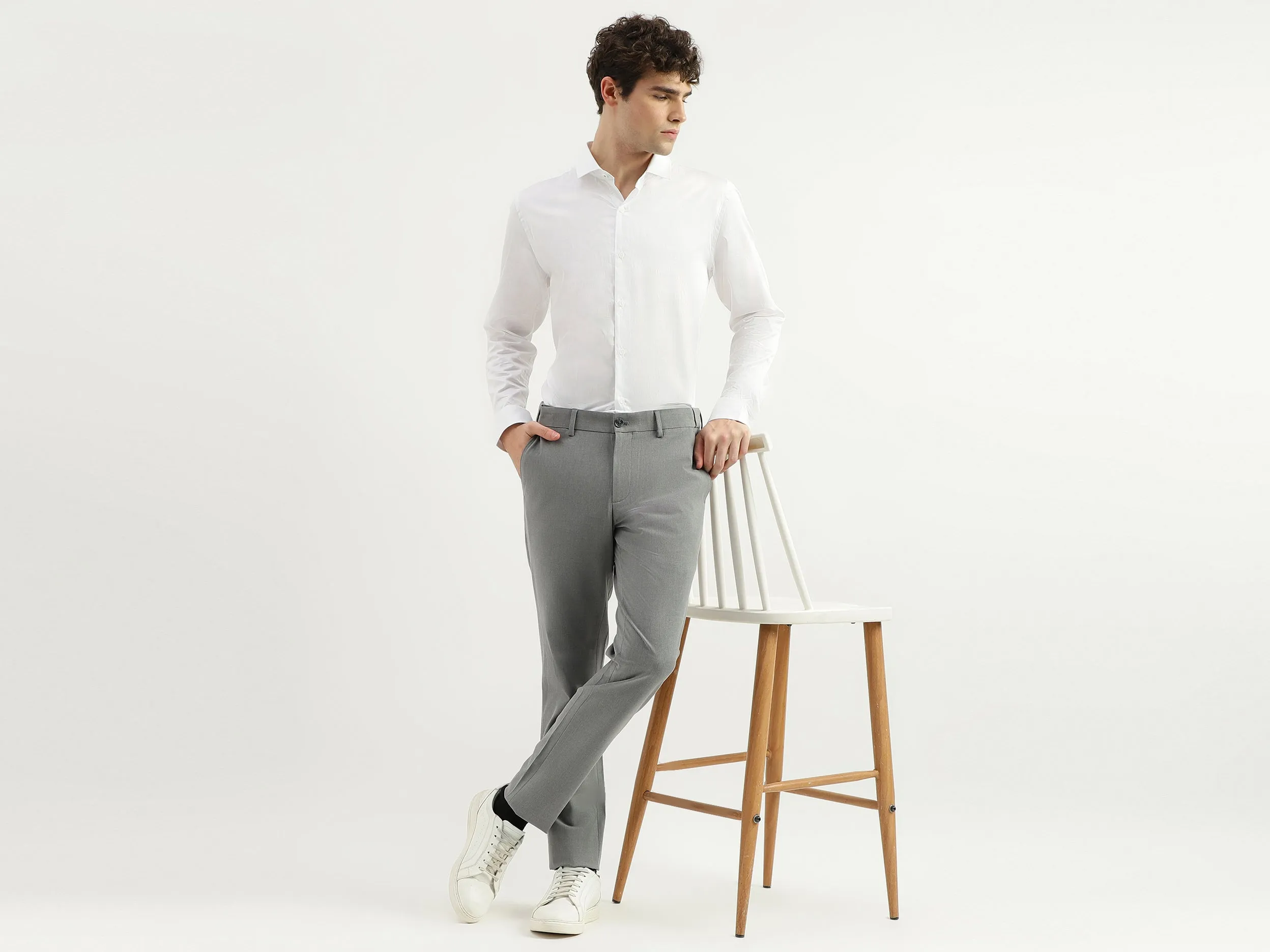 Solid Mid Rise Slim Fit Trousers