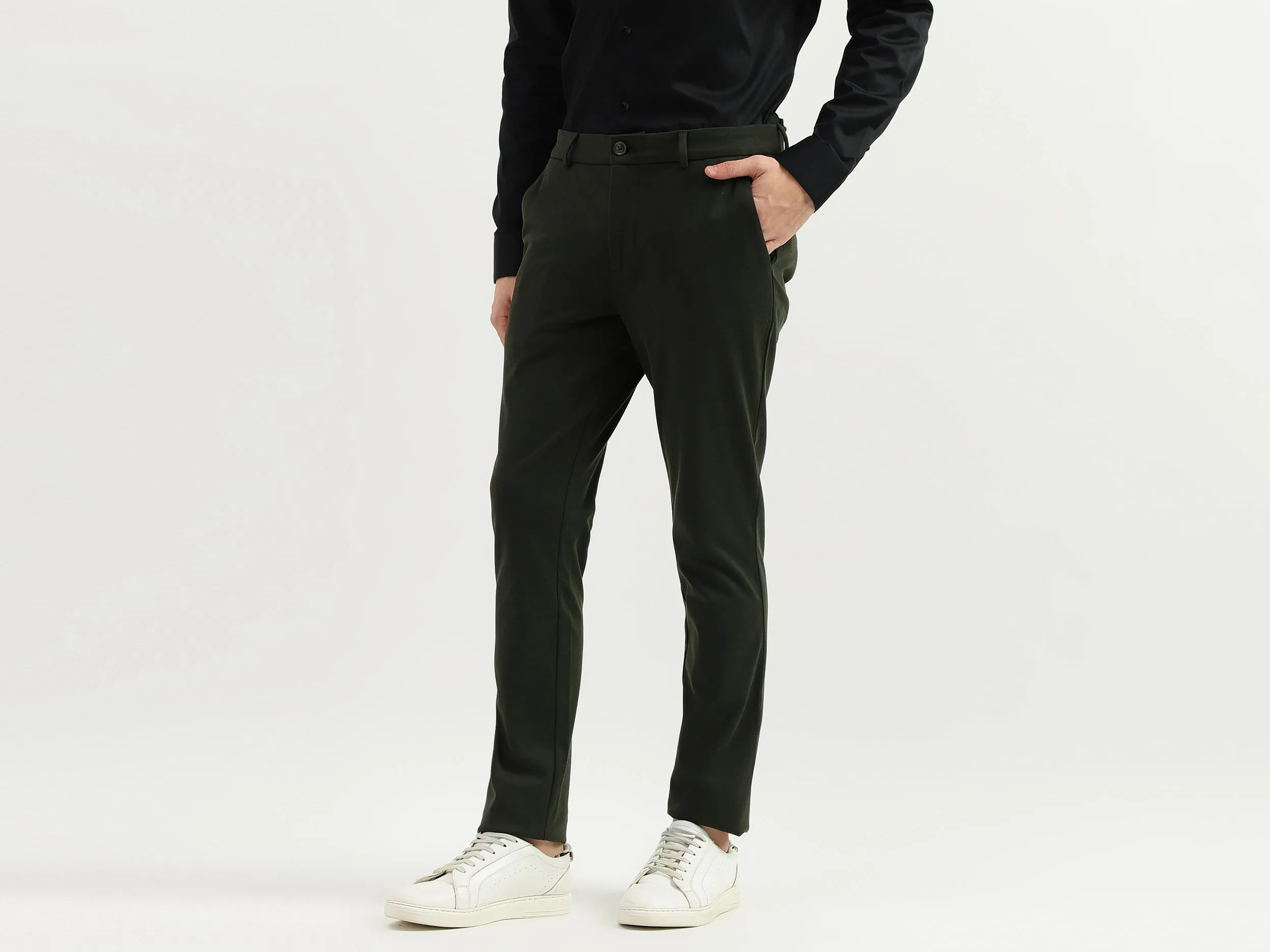Solid Mid Rise Slim Fit Trousers