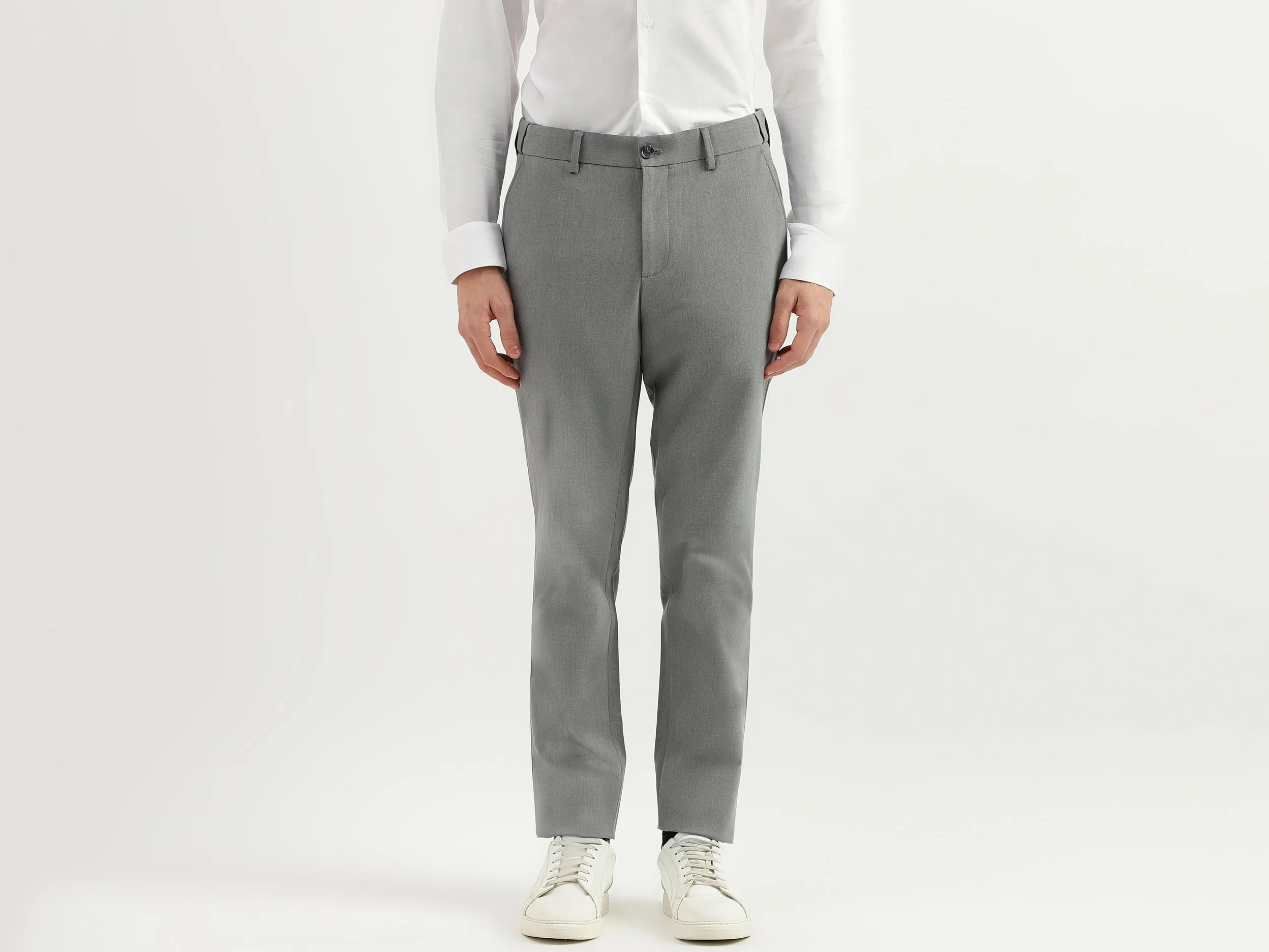 Solid Mid Rise Slim Fit Trousers