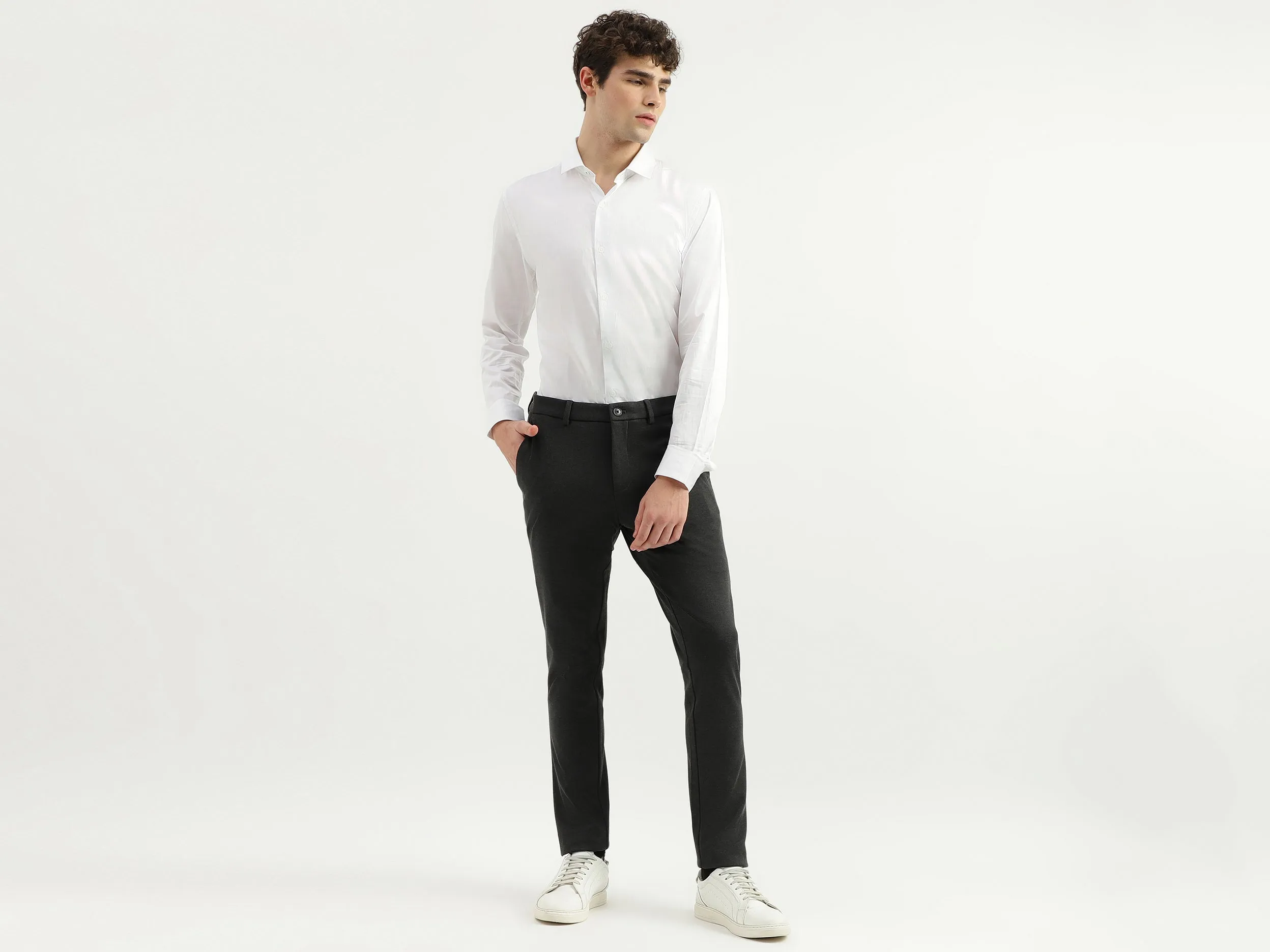 Solid Mid Rise Slim Fit Trousers