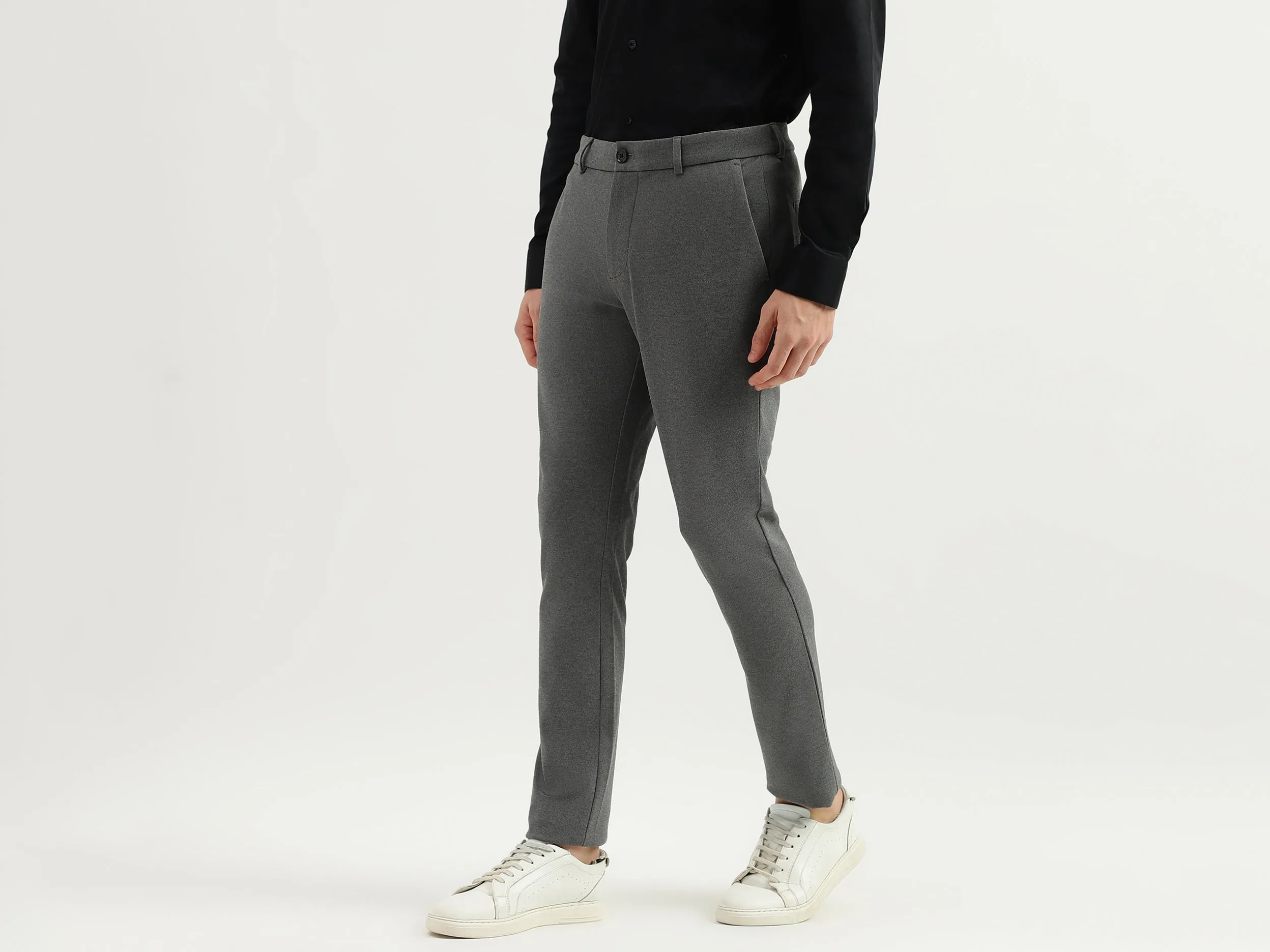 Solid Mid Rise Slim Fit Trousers