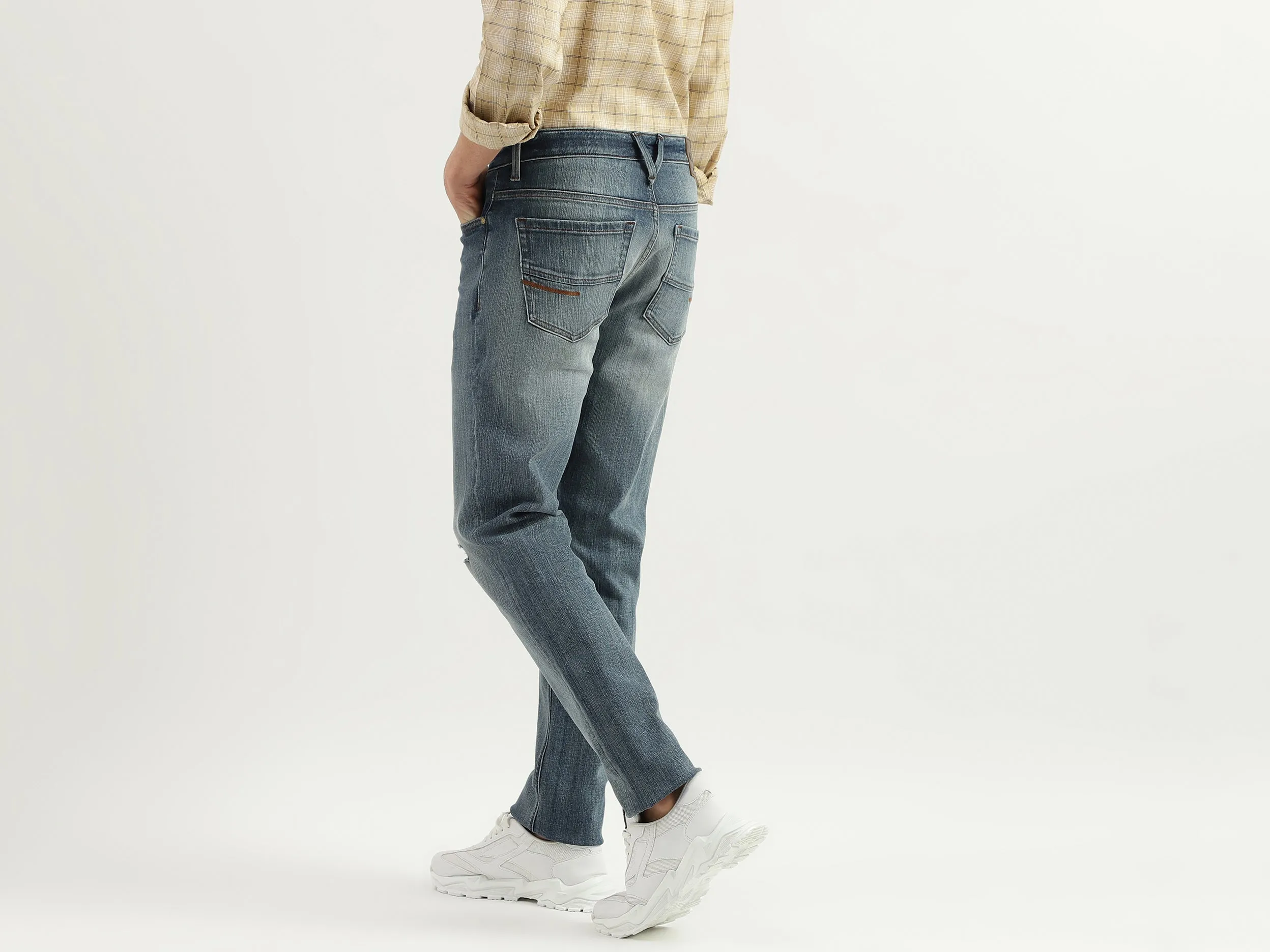 Solid Mid Rise Slim Straight Jeans