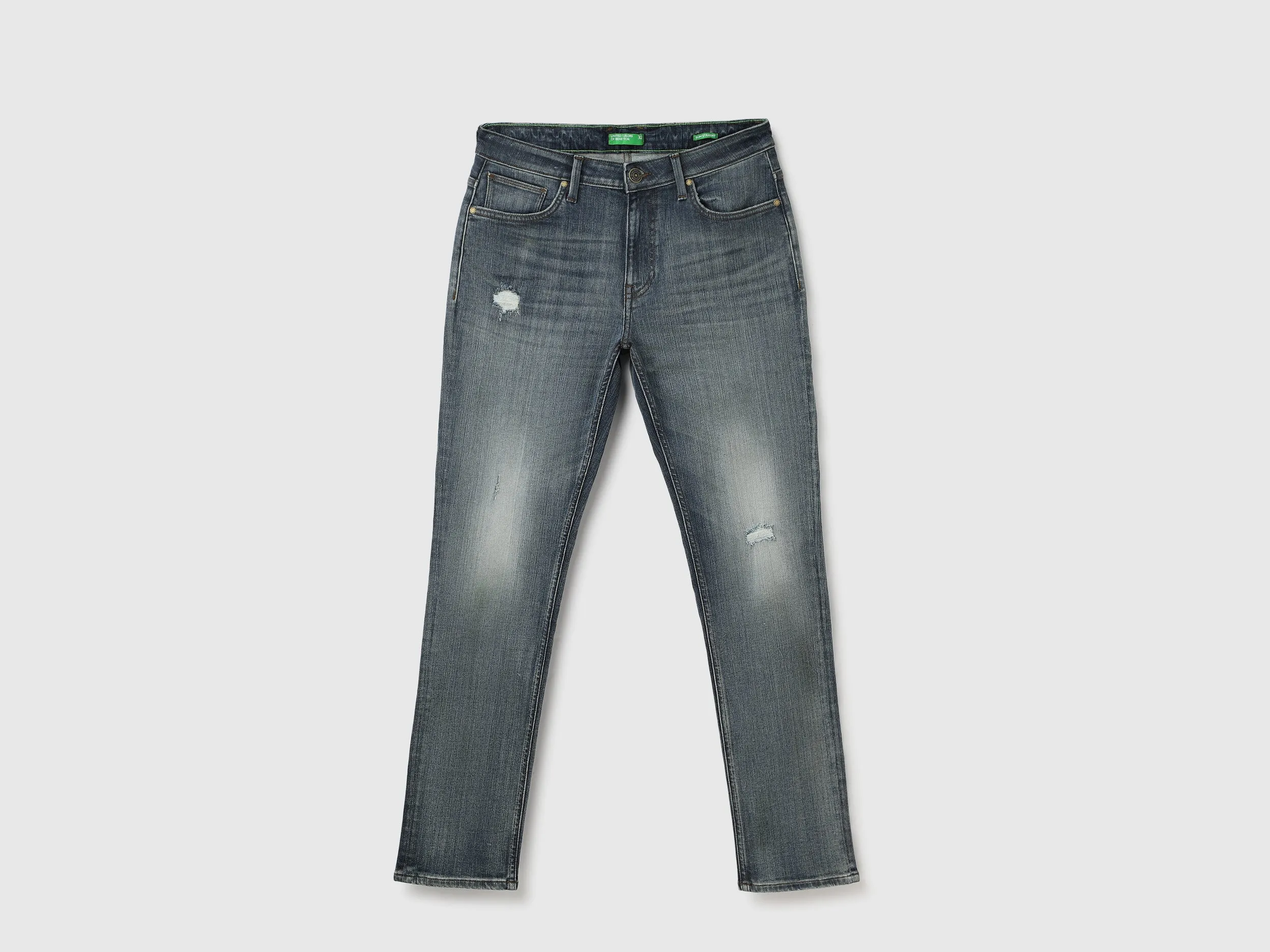 Solid Mid Rise Slim Straight Jeans