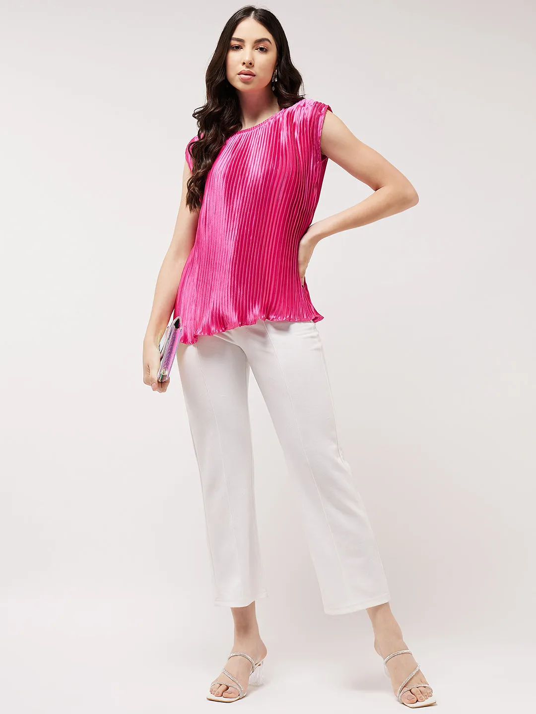 Solid Pleated Sleeveless Top
