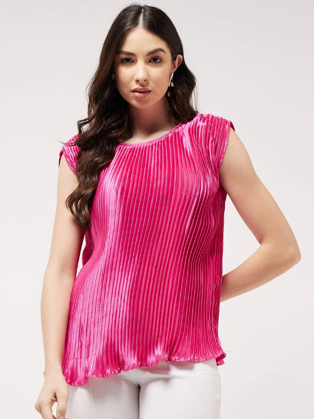 Solid Pleated Sleeveless Top