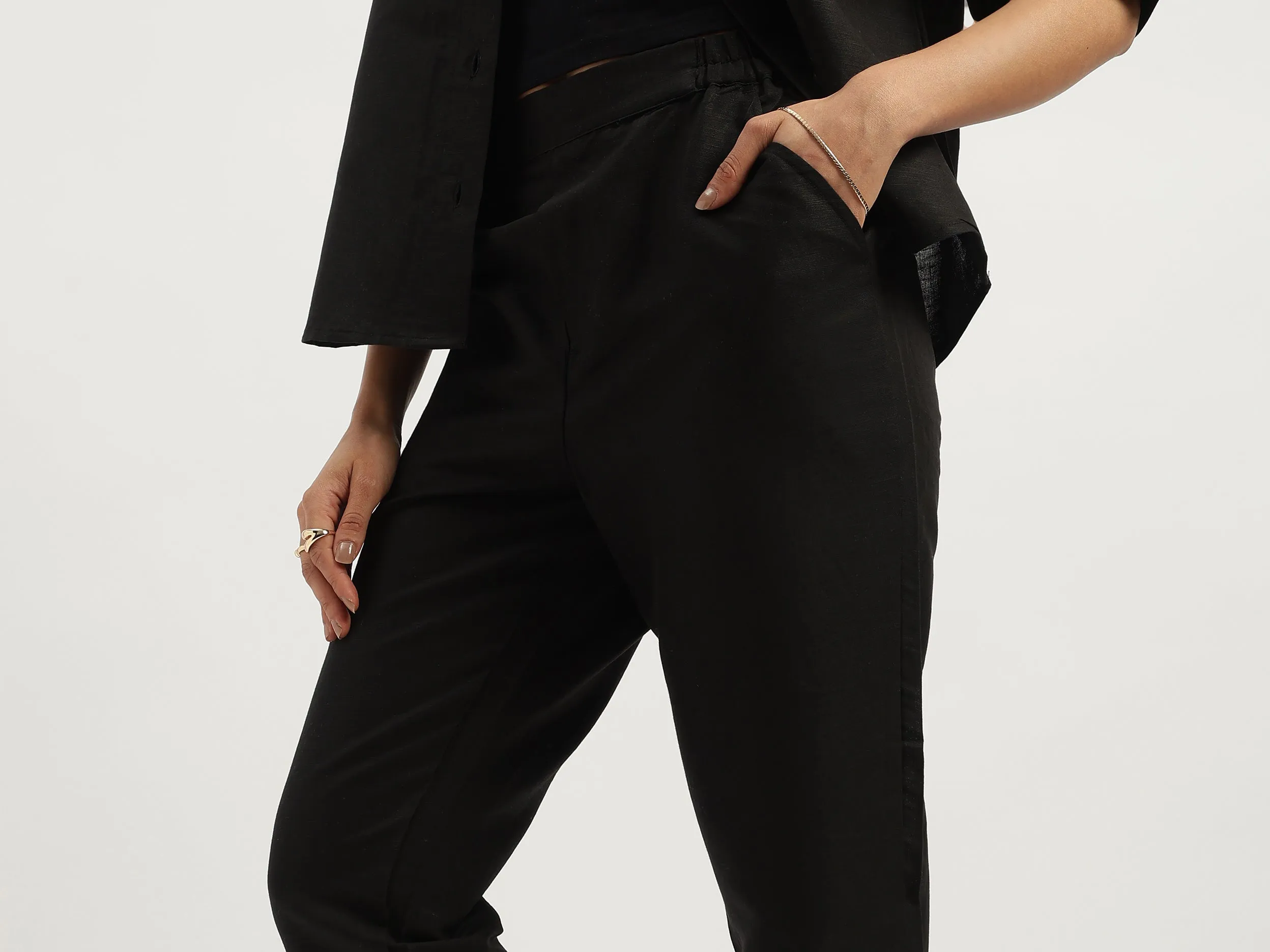 Solid Straight Fit Trousers