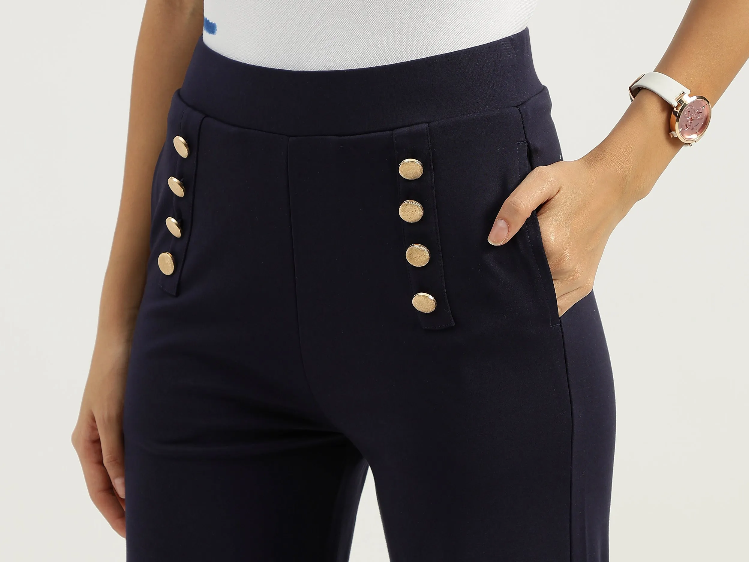 Solid Straight Fit Trousers