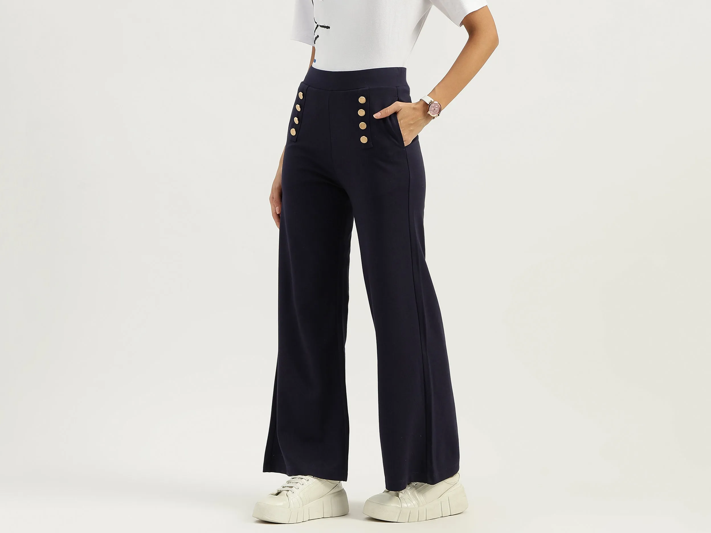 Solid Straight Fit Trousers