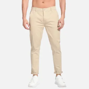 Solid Twill Slim Tapered Casual Trousers