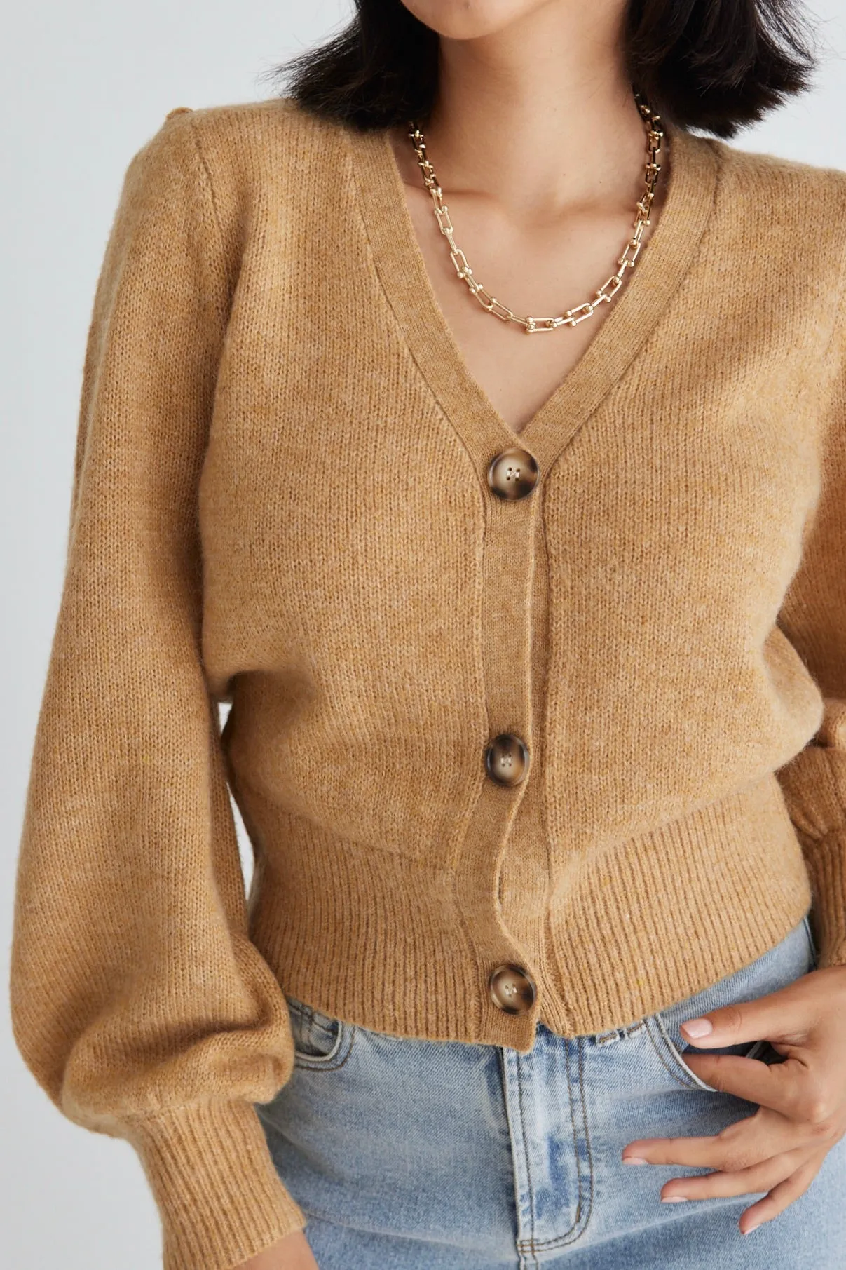 Spirited Gold Cropped Knit Cardigan