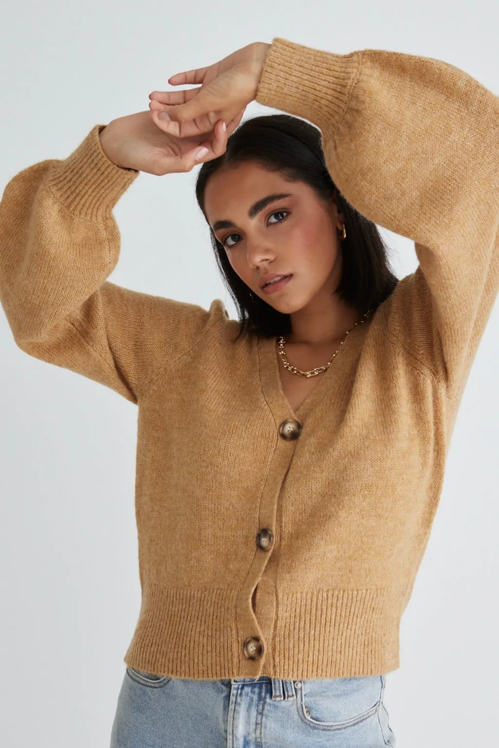 Spirited Gold Cropped Knit Cardigan