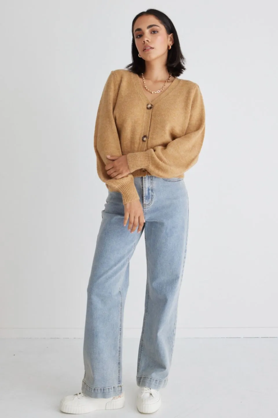 Spirited Gold Cropped Knit Cardigan