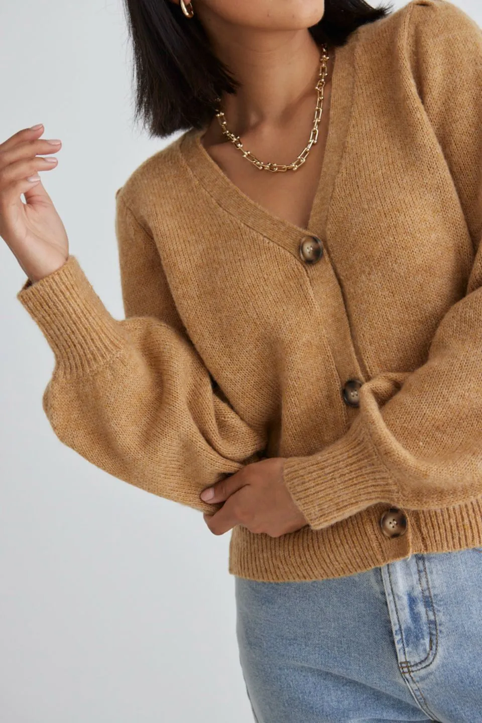 Spirited Gold Cropped Knit Cardigan