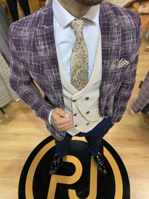 Splash - Burgundy/Cream 3 Piece Suit
