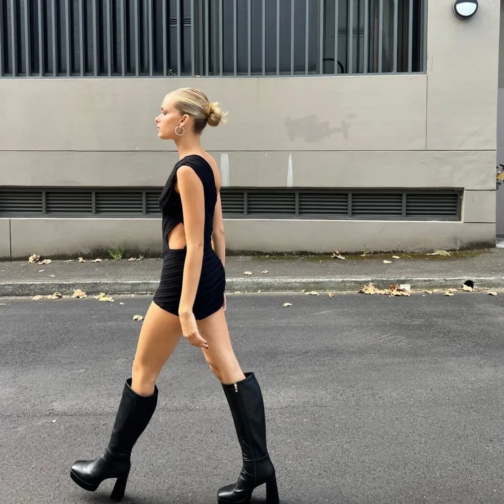 Spliced Off-Shoulder See-through Dress