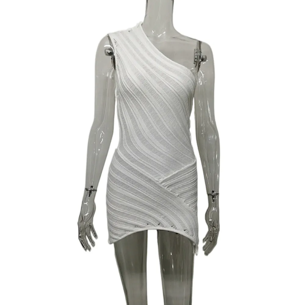 Spliced Off-Shoulder See-through Dress