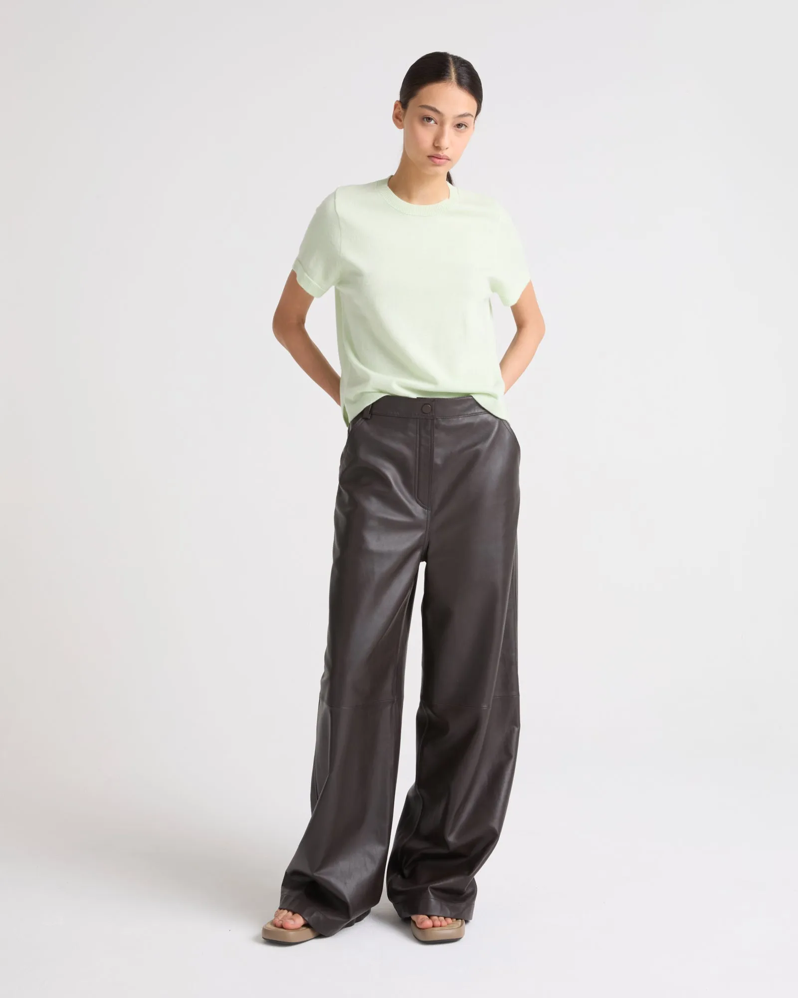 Straight trousers in lambskin leather