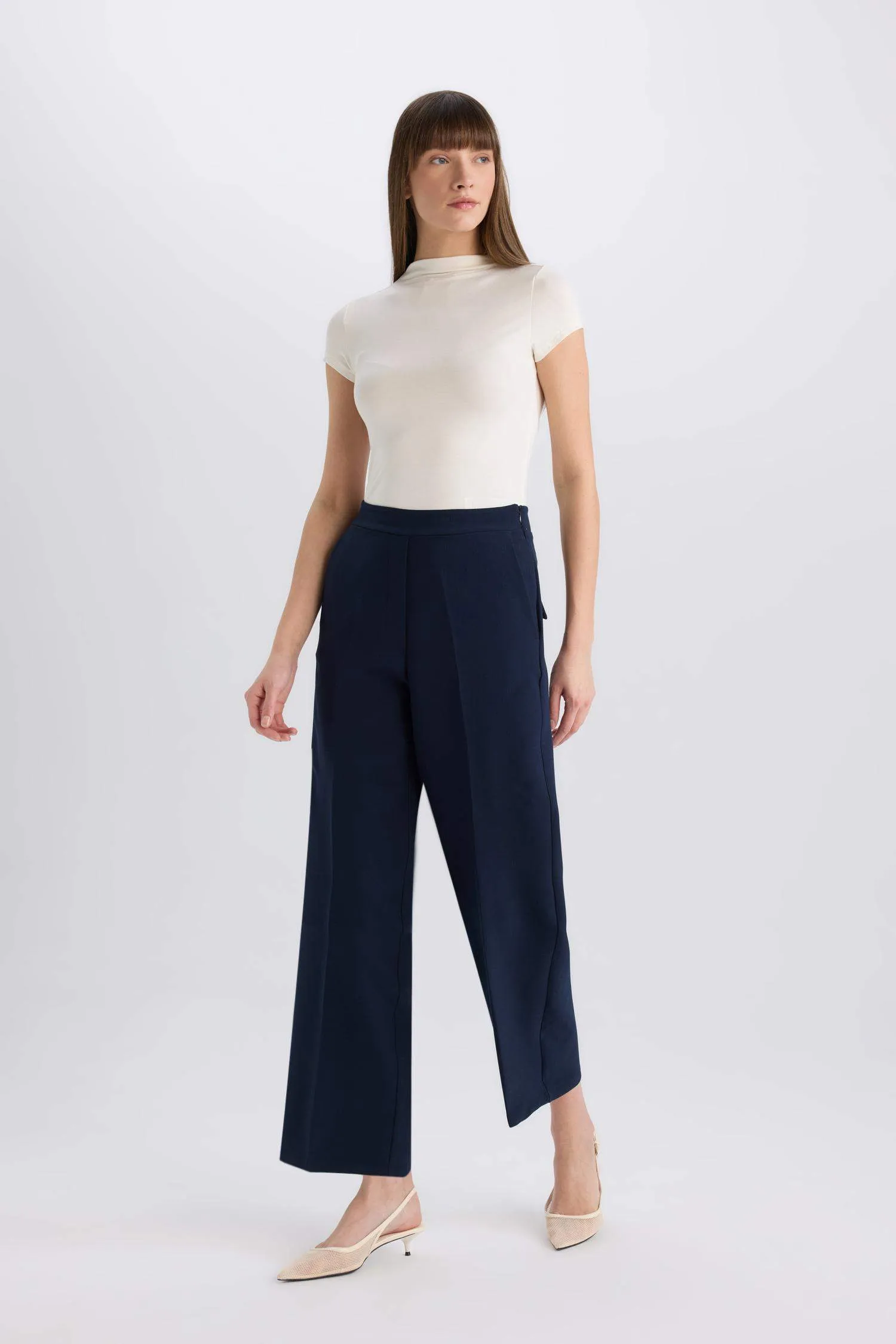 Straight Wide Leg High Waist Trousers