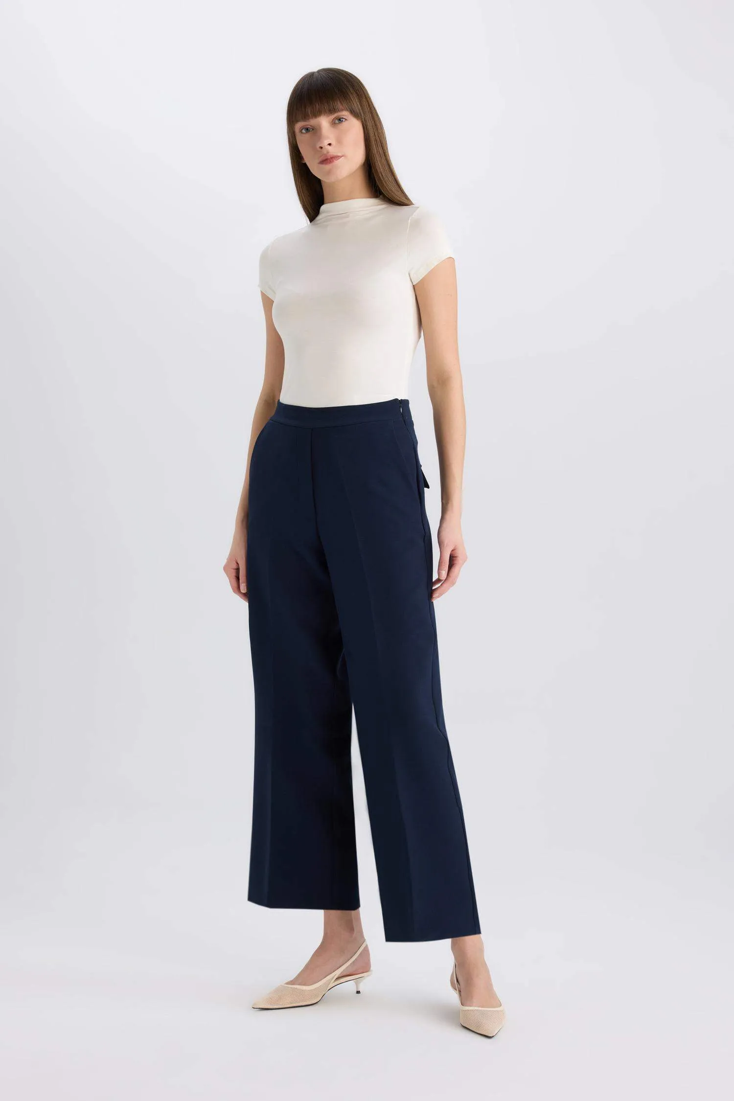 Straight Wide Leg High Waist Trousers