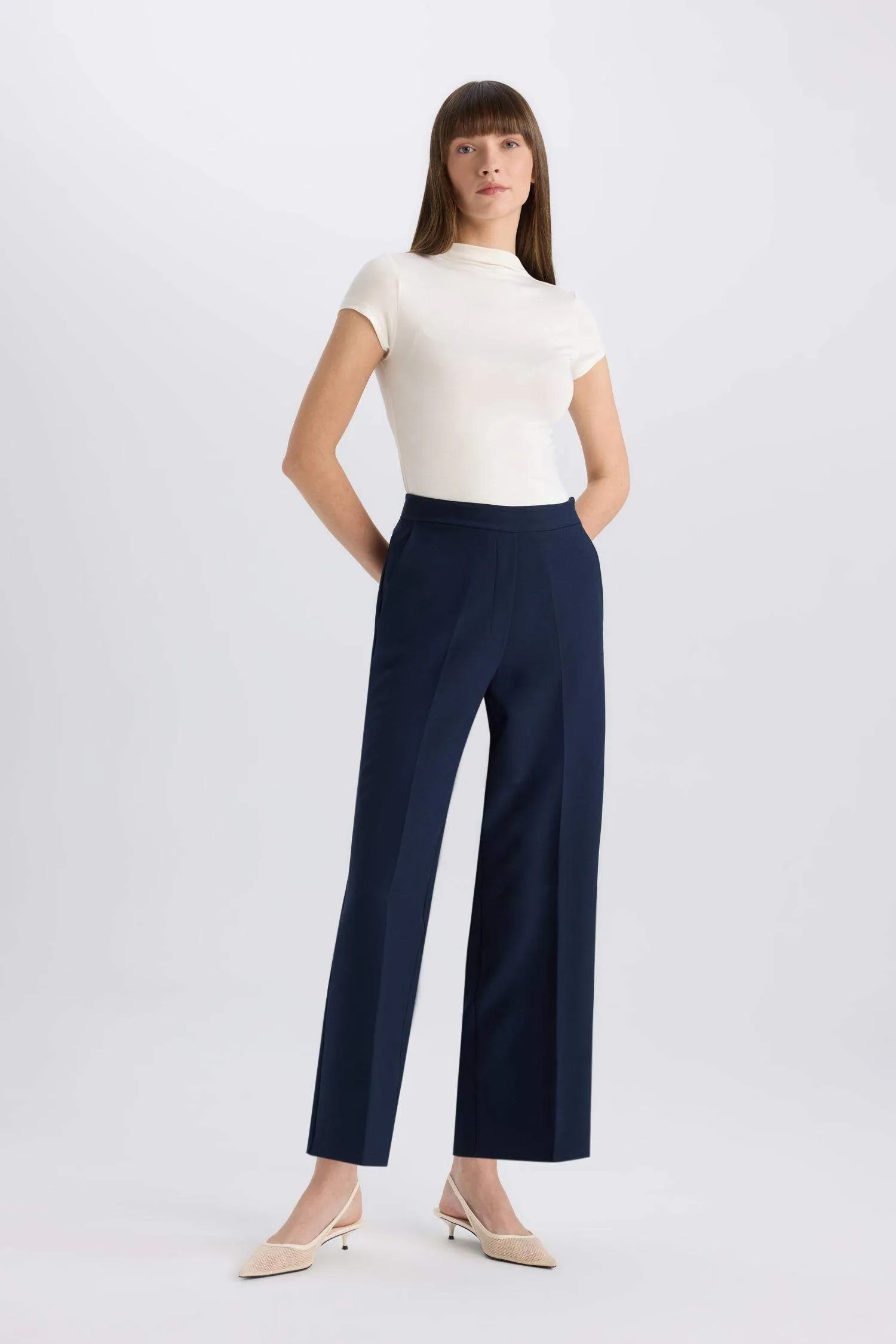 Straight Wide Leg High Waist Trousers