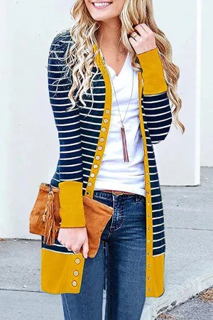 Striped Buttoned Mid-length Cardigan (6 Colors)