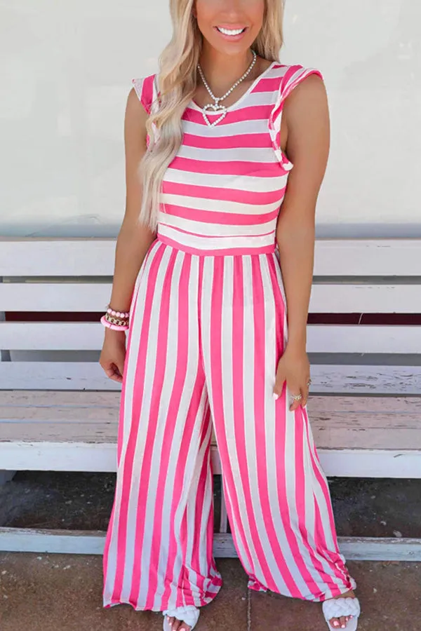 Striped crew neck sleeveless tracksuit