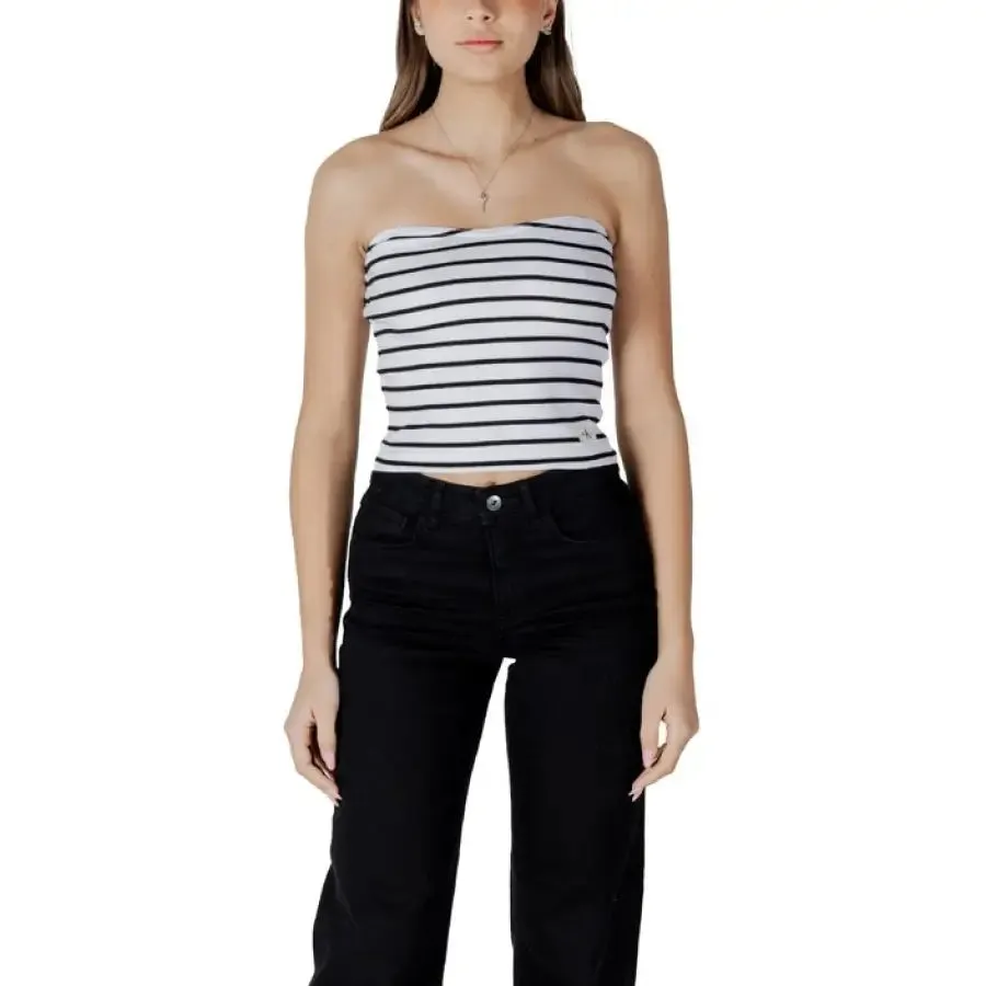 Striped Tube Top and Black Pants